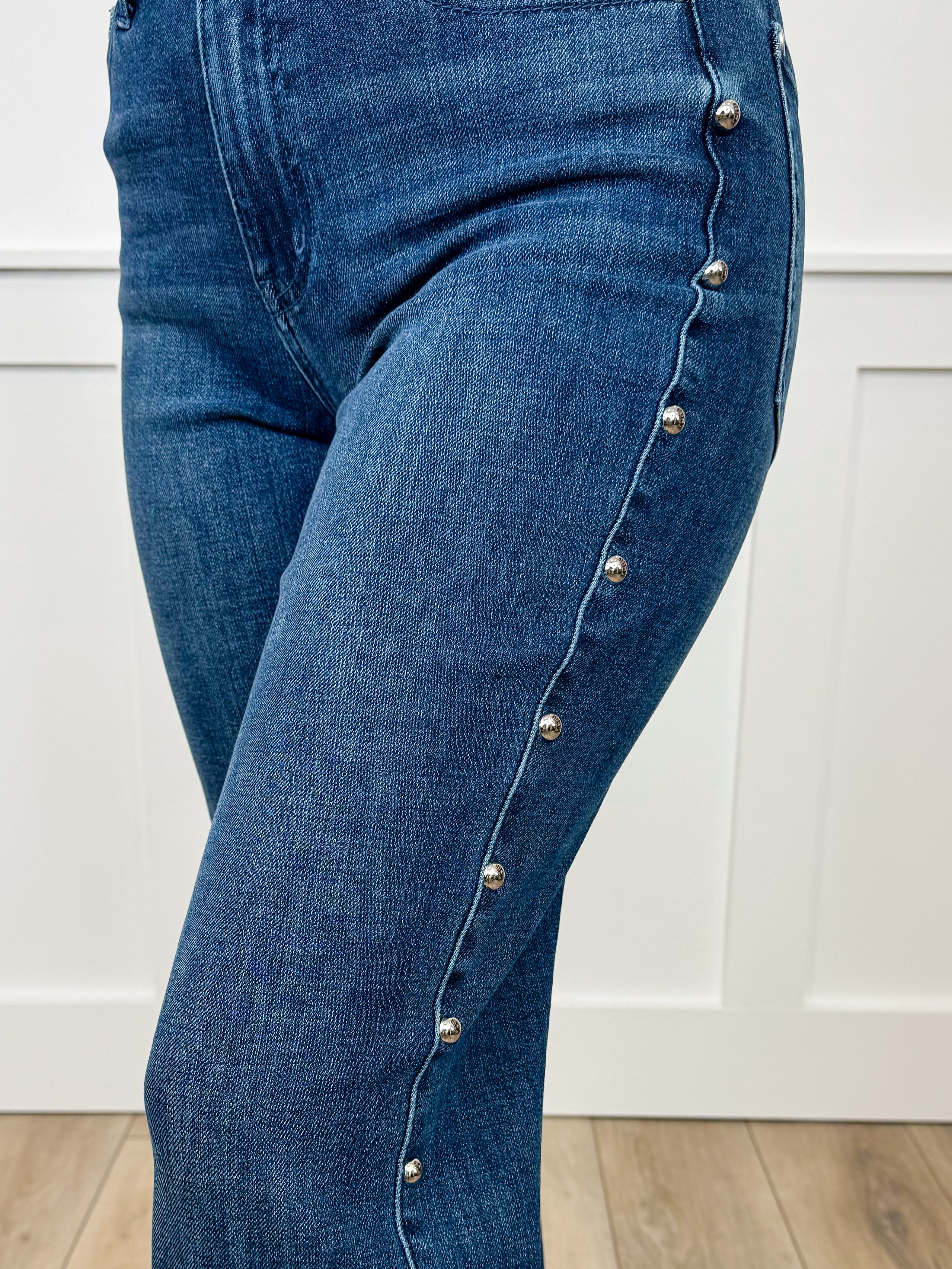 Judy Blue Sophia High-Rise Embellished Straight Leg Dark Wash Jeans - Image 3