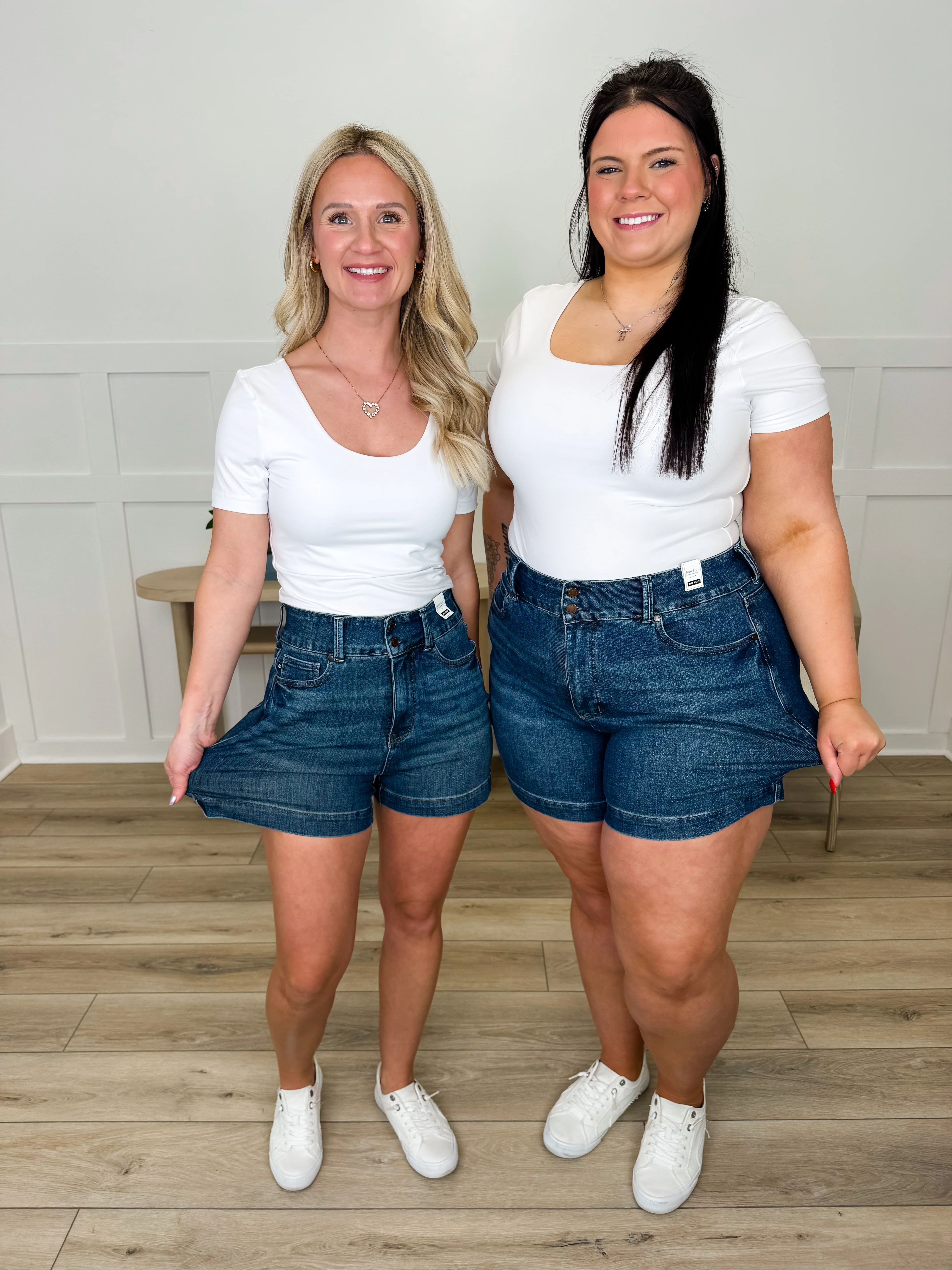 Judy Blue Tiffany Tummy Control Denim Shorts - Dark Wash (Double Button) - Image 5
