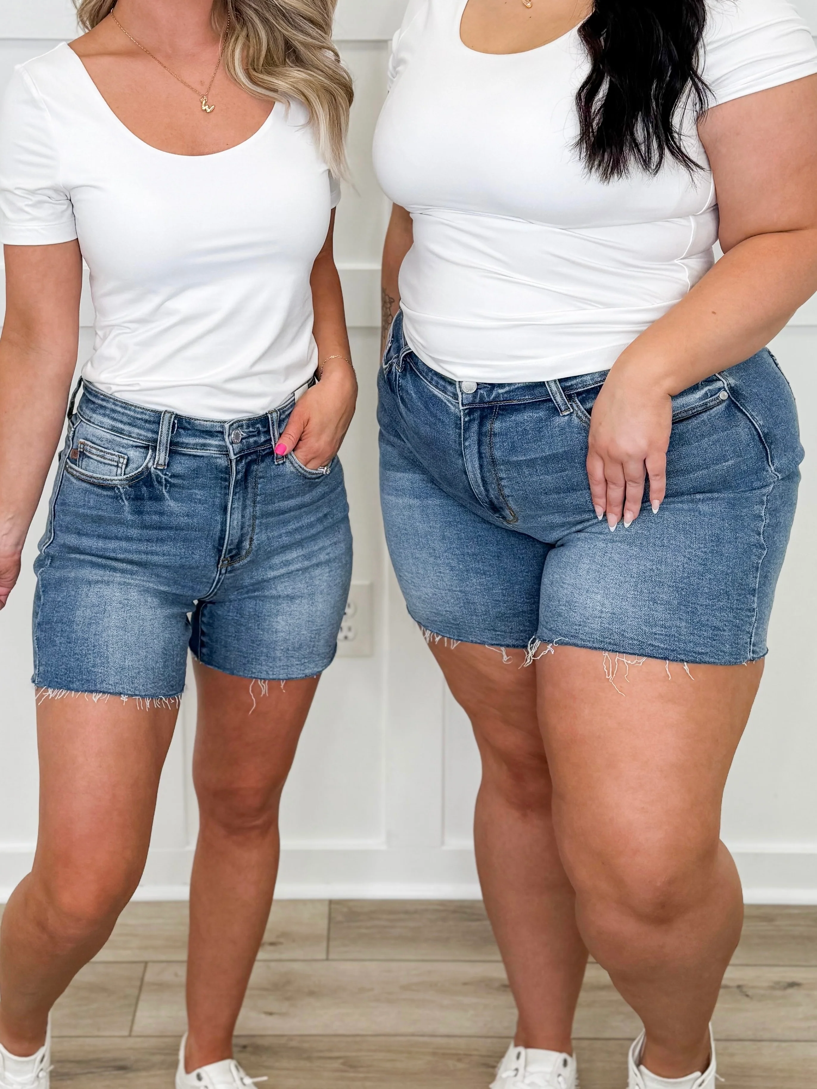 Judy Blue Zoey High-Rise Denim Shorts - Medium Wash (Raw Hem, Non-Distressed)