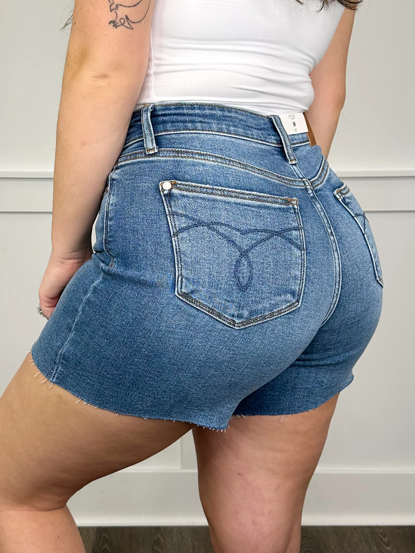 Judy Blue Zoey High-Rise Denim Shorts - Medium Wash (Raw Hem, Non-Distressed) - Image 4