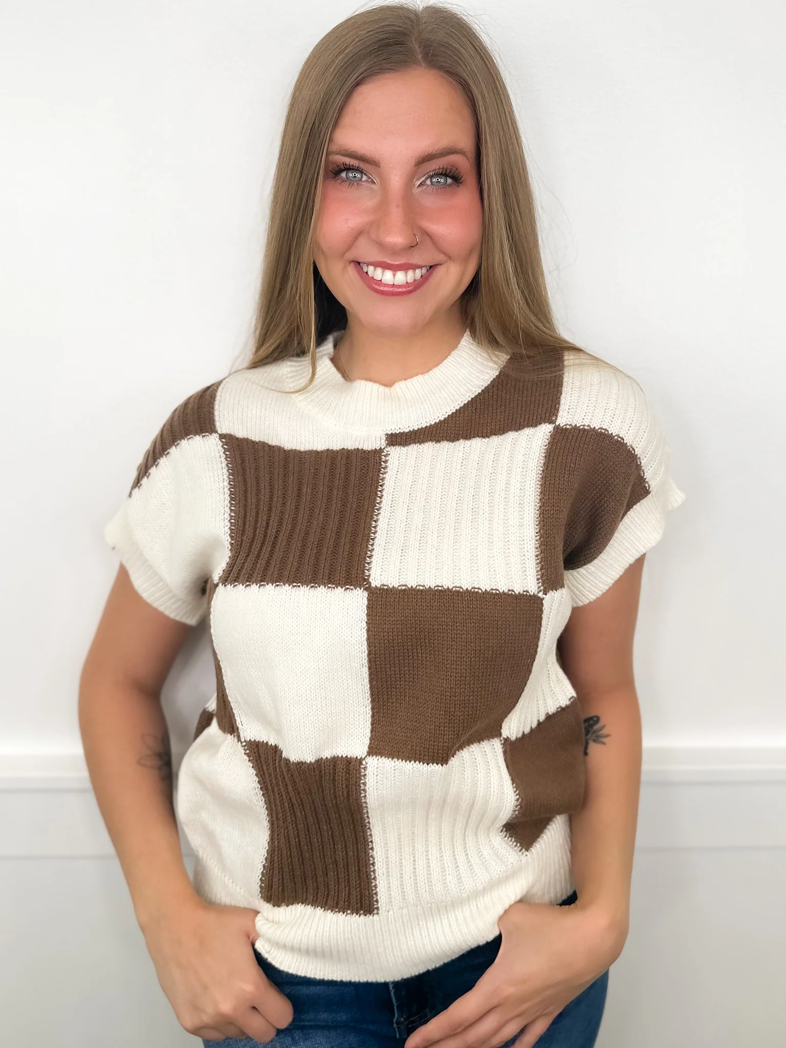 Just Checking it Out Knit Short Sleeve Avery Mae Sweater Top - 2 colors! - Image 3