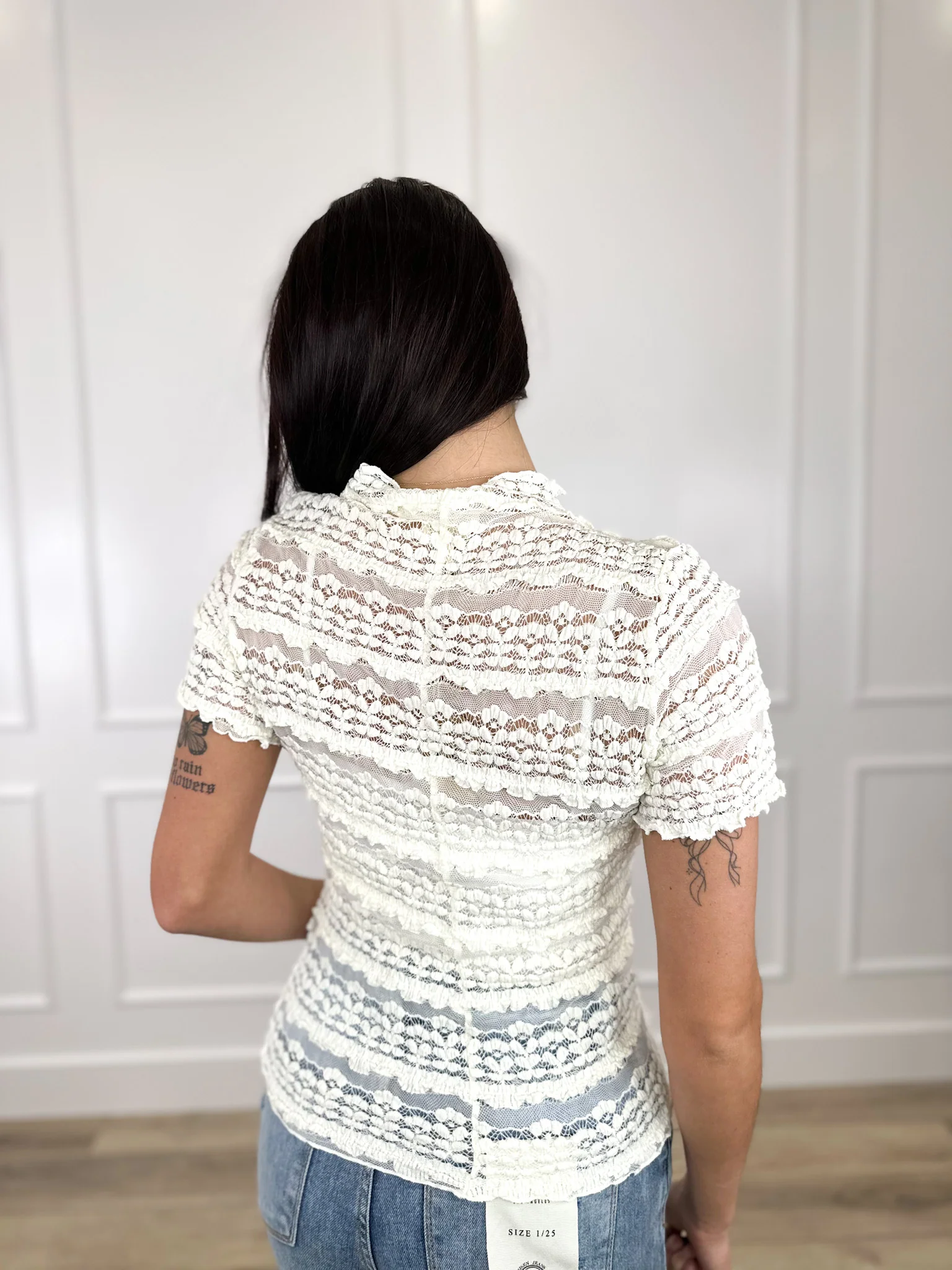 Just For the Thrill Lace Short Sleeve Cream Avery Mae Top - Image 2
