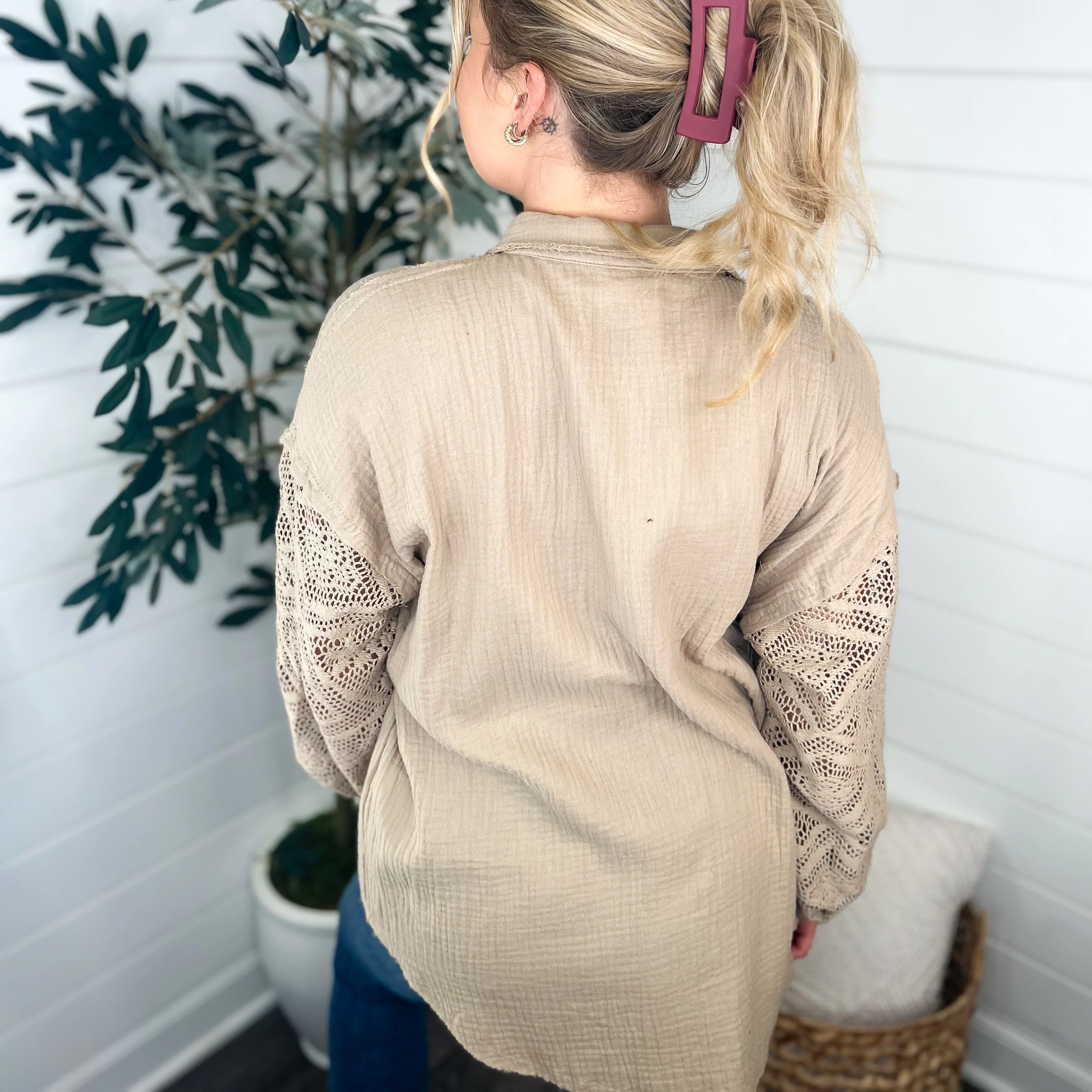 Just Getting Started Cotton Long Sleeve Brown Avery Mae Button Up Top - Image 2