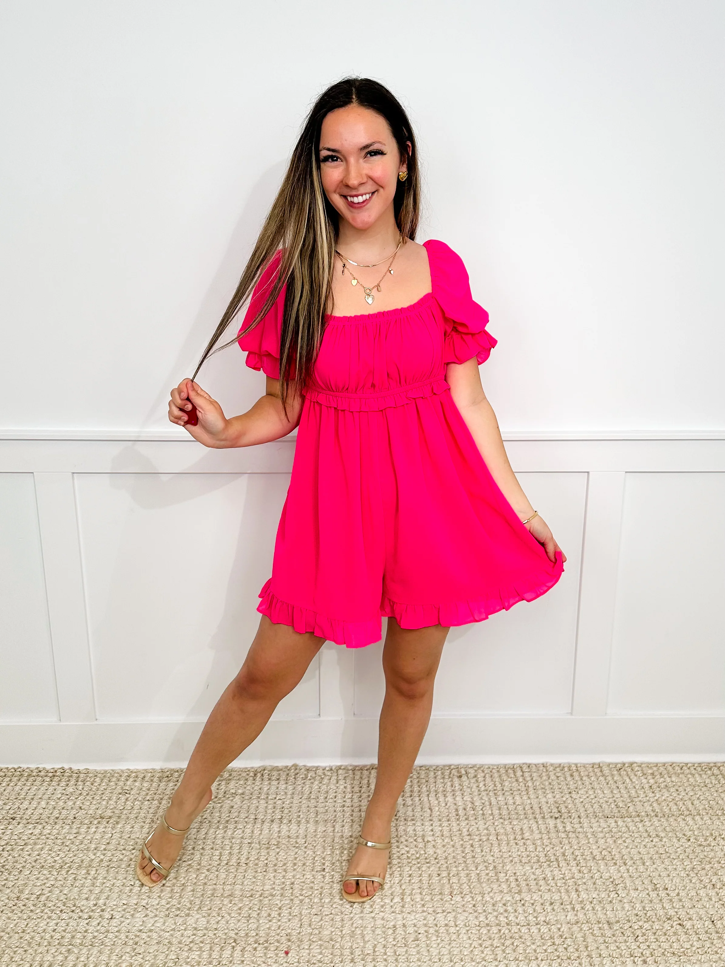 Just Having Fun Lightweight Short Sleeve Pink Avery Mae Romper