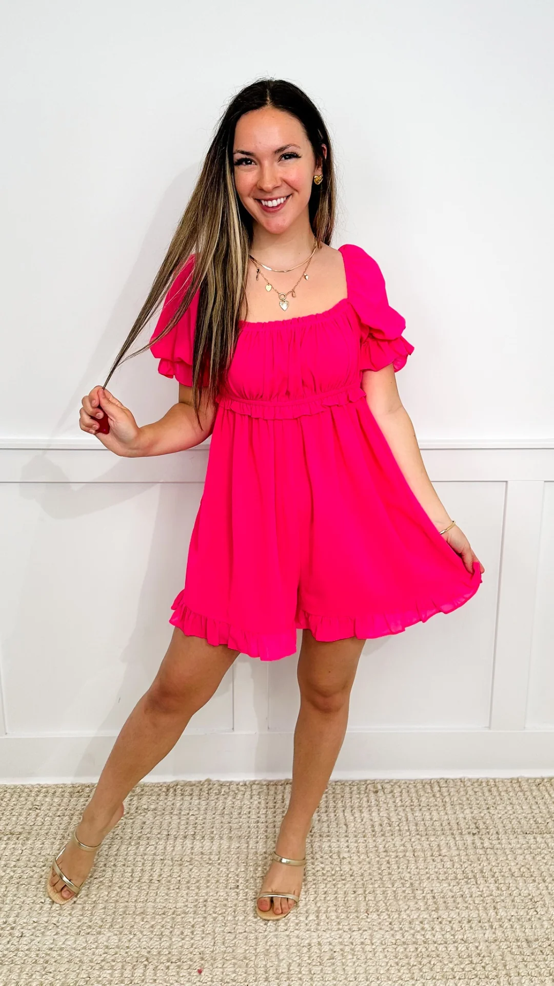 Just Having Fun Lightweight Short Sleeve Pink Avery Mae Romper - Image 3