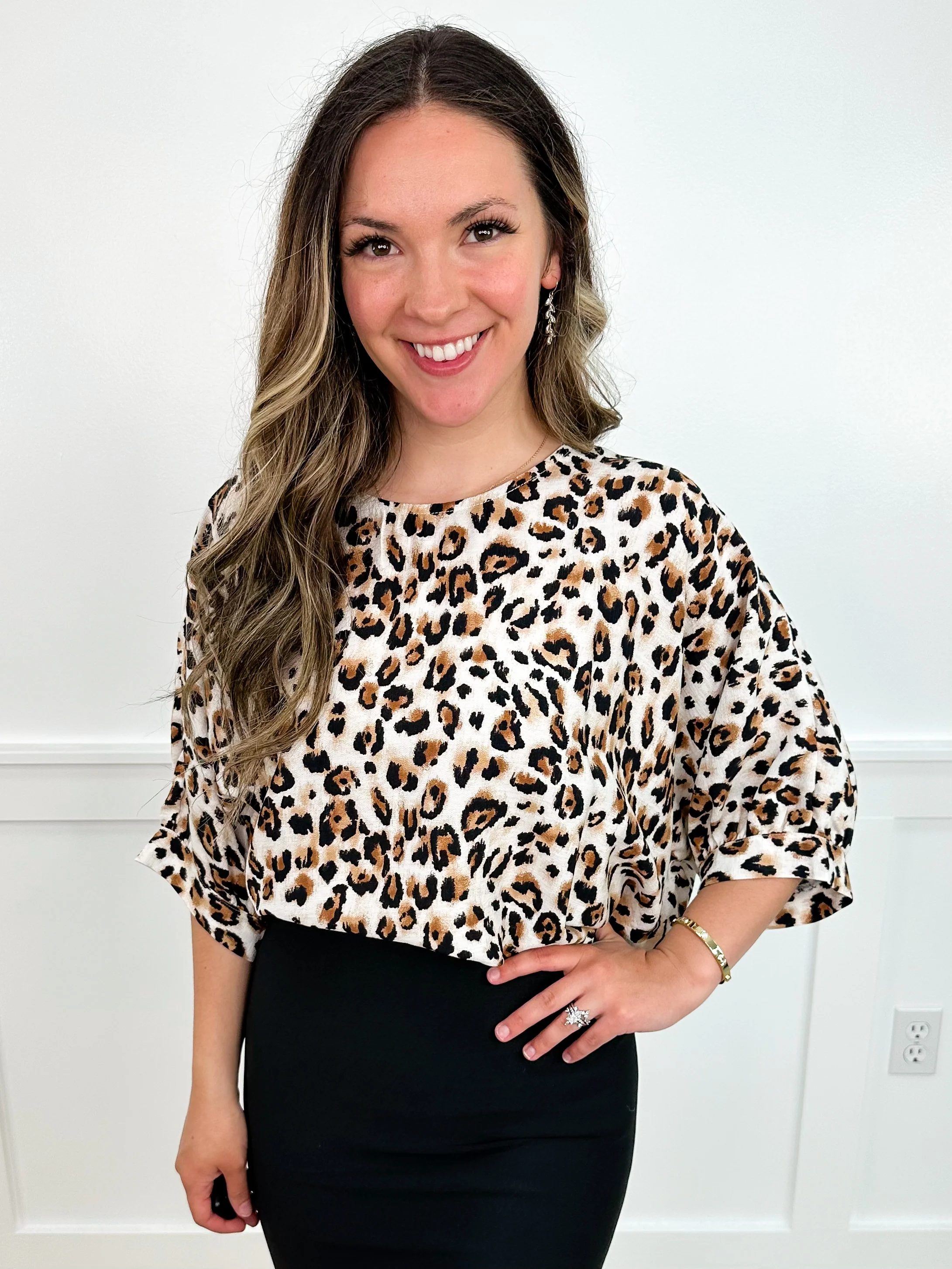 Just Keep Going 3/4 Sleeve Leopard Avery Mae Top