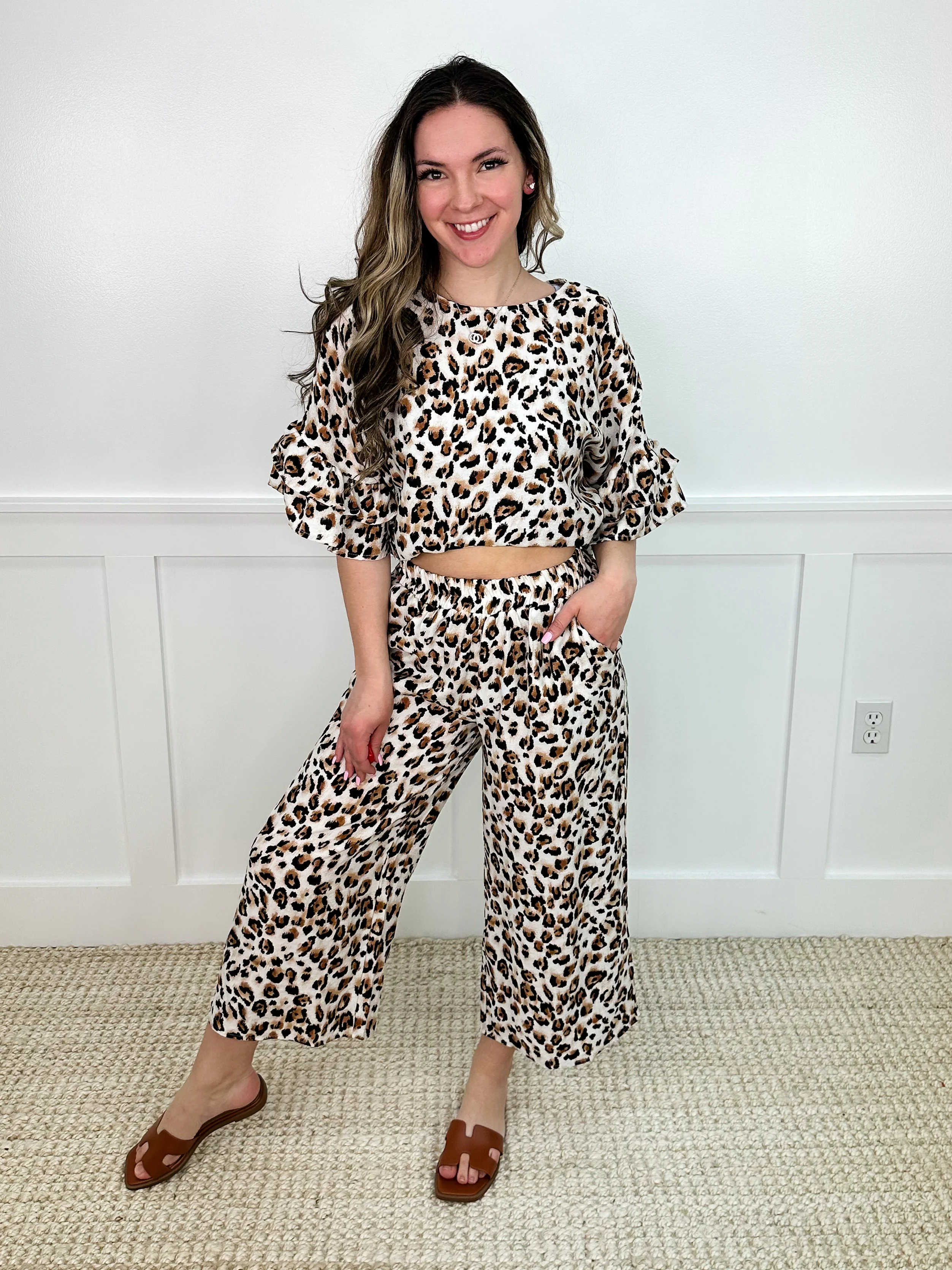 Just Keep Going 3/4 Ruffle Sleeve Leopard Avery Mae Top - Image 2