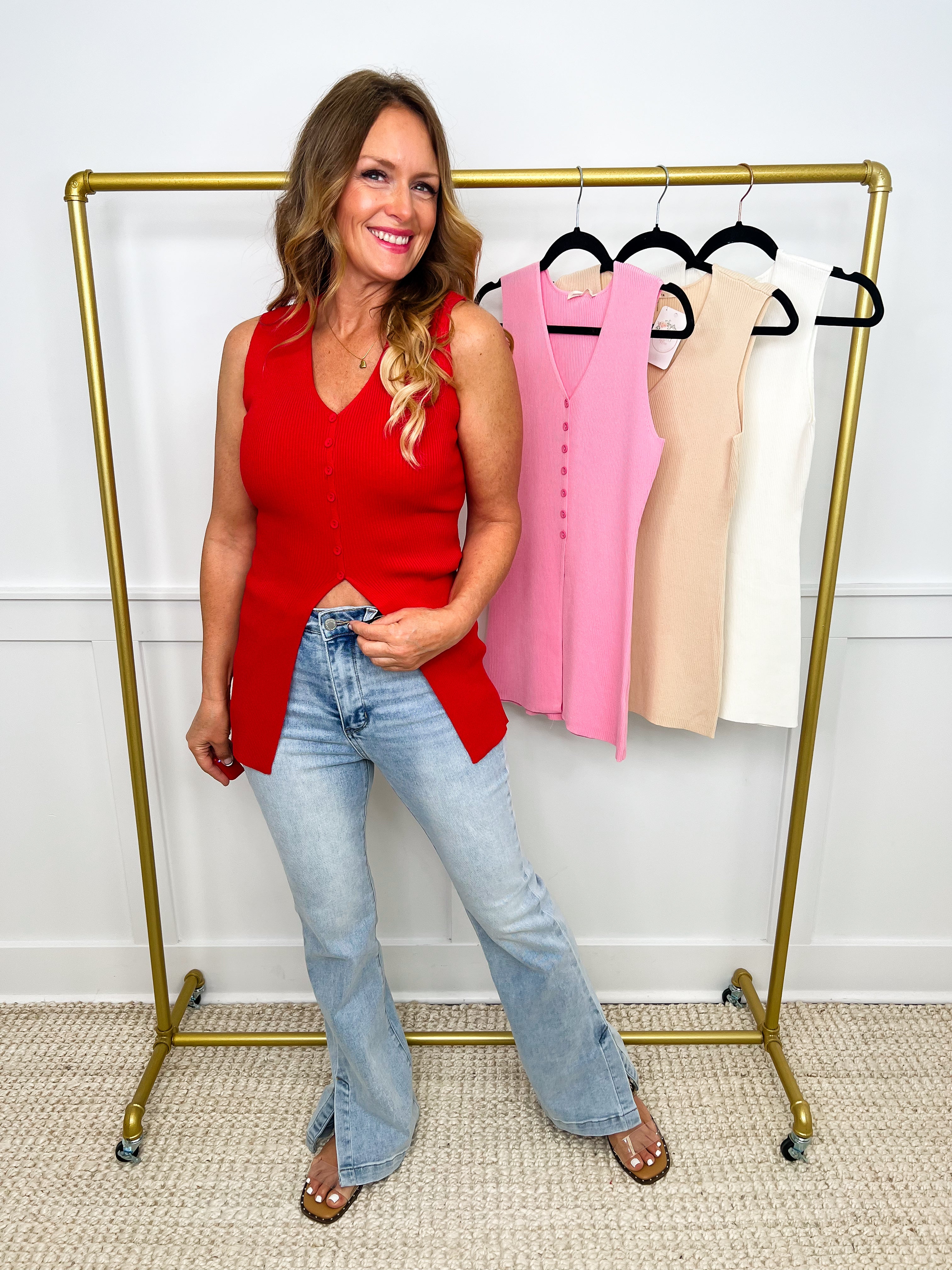 Just Keep Keeping on Ribbed Avery Mae Button Up Tank Top - 4 colors!