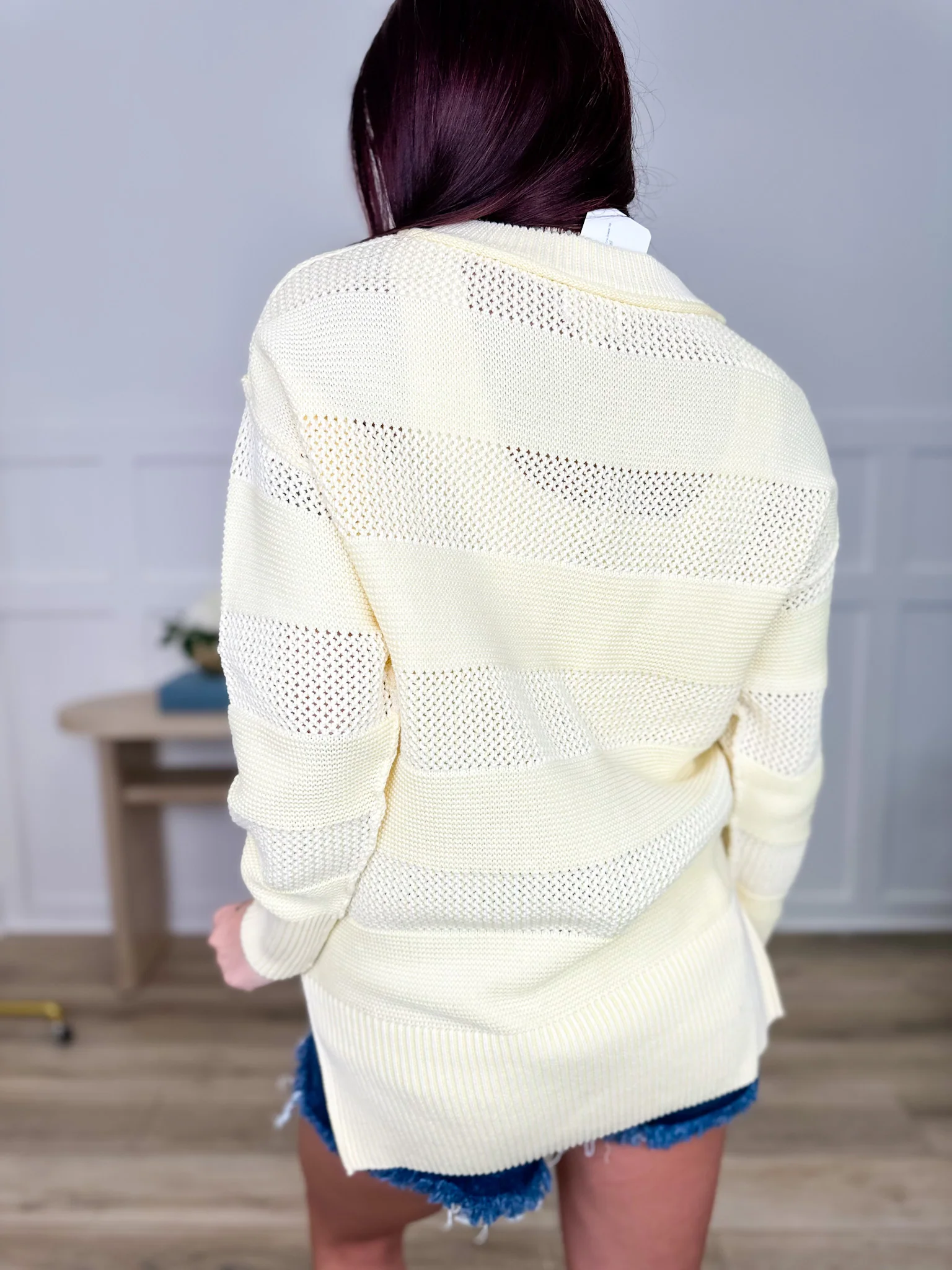 Just Too Far Cotton Long Sleeve Yellow Avery Mae Tunic Sweater Top - Image 2