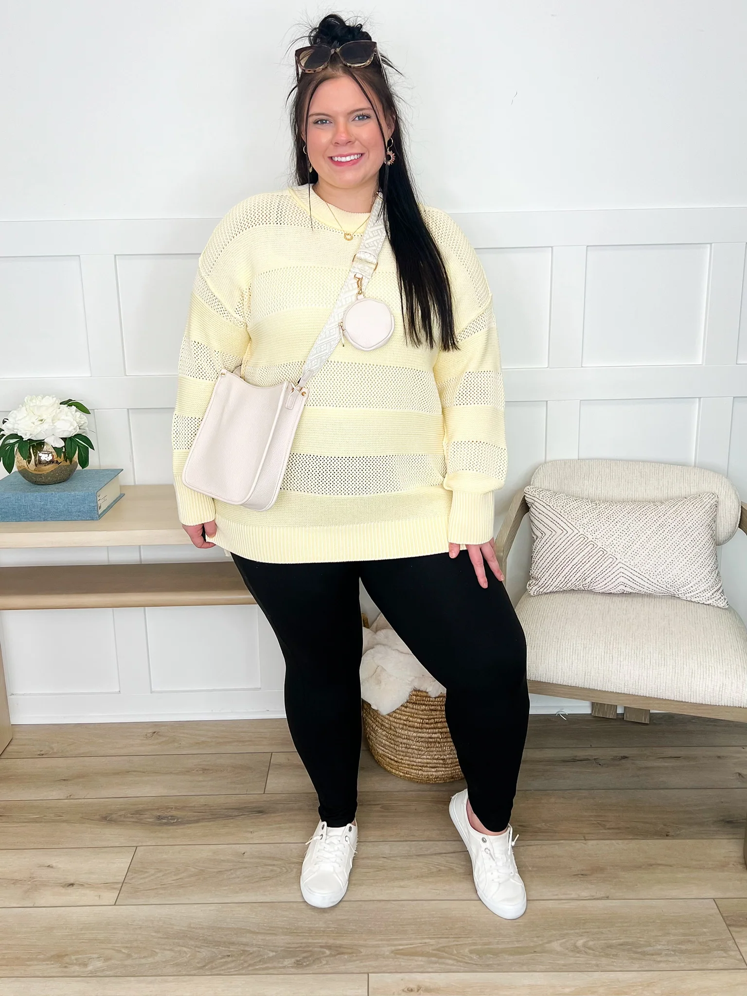 Just Too Far Cotton Long Sleeve Yellow Avery Mae Tunic Sweater Top - Image 3