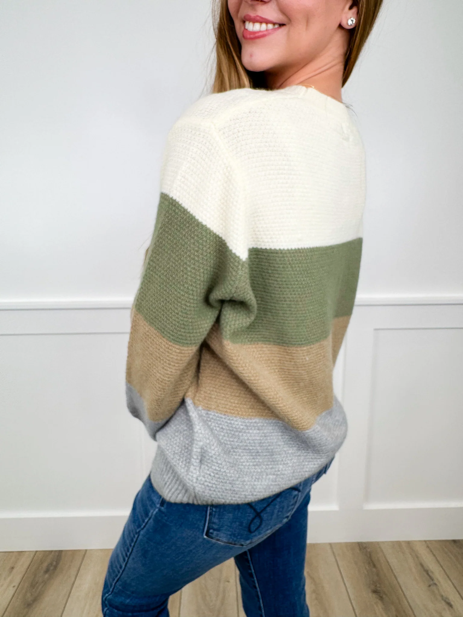 Just Wanna Stay Knit Long Sleeve Colorblock Avery Mae Sweater Top - Image 2