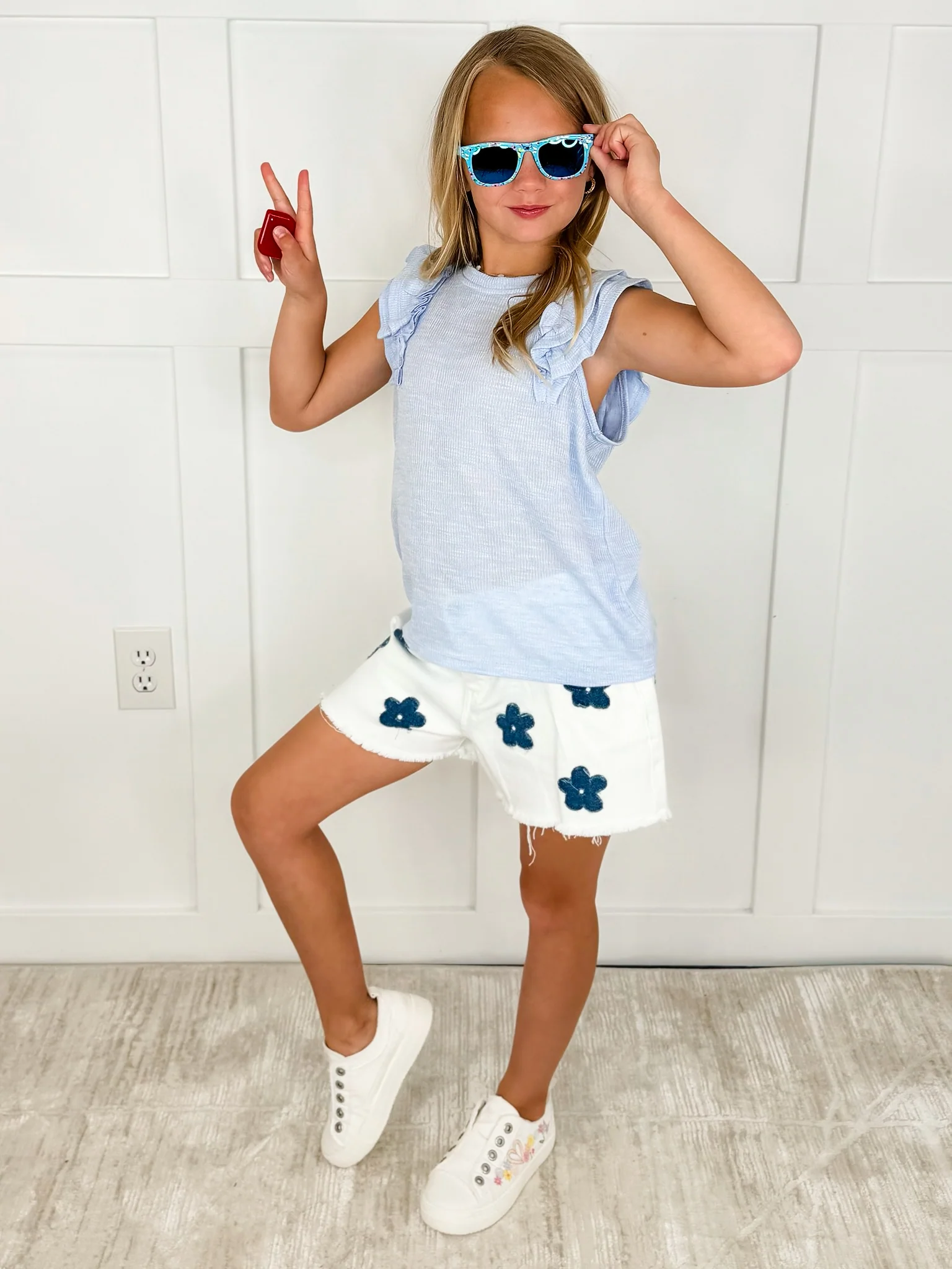 Kids Enchanted Heart Blue Avery Mae Tank Top
