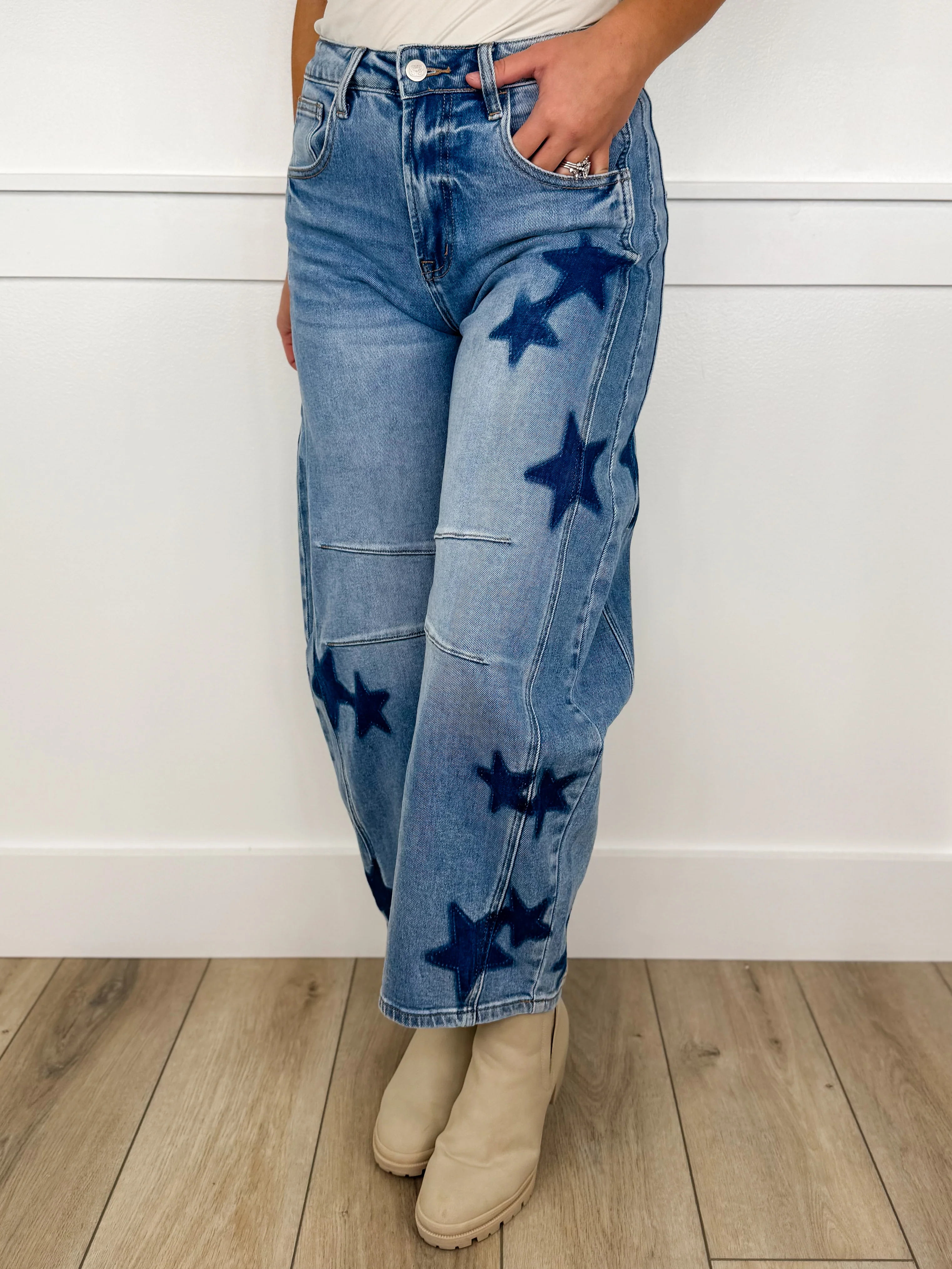 Krystal High-Rise Cropped Barrel Leg Medium Wash Avery Mae Blue Jeans - Image 3