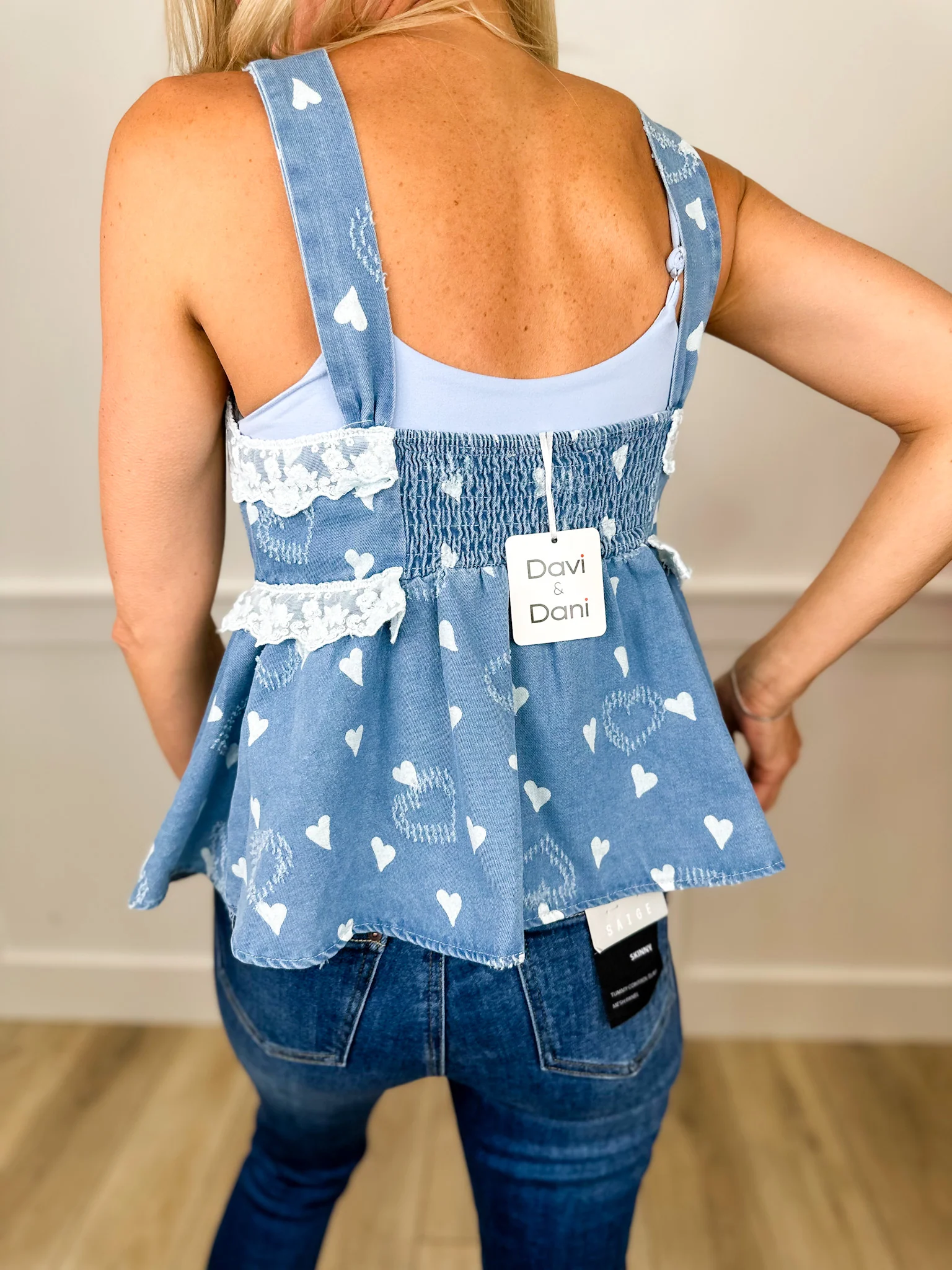 Lace Darling Cotton Blend Medium Wash Avery Mae Tank Top - Image 2