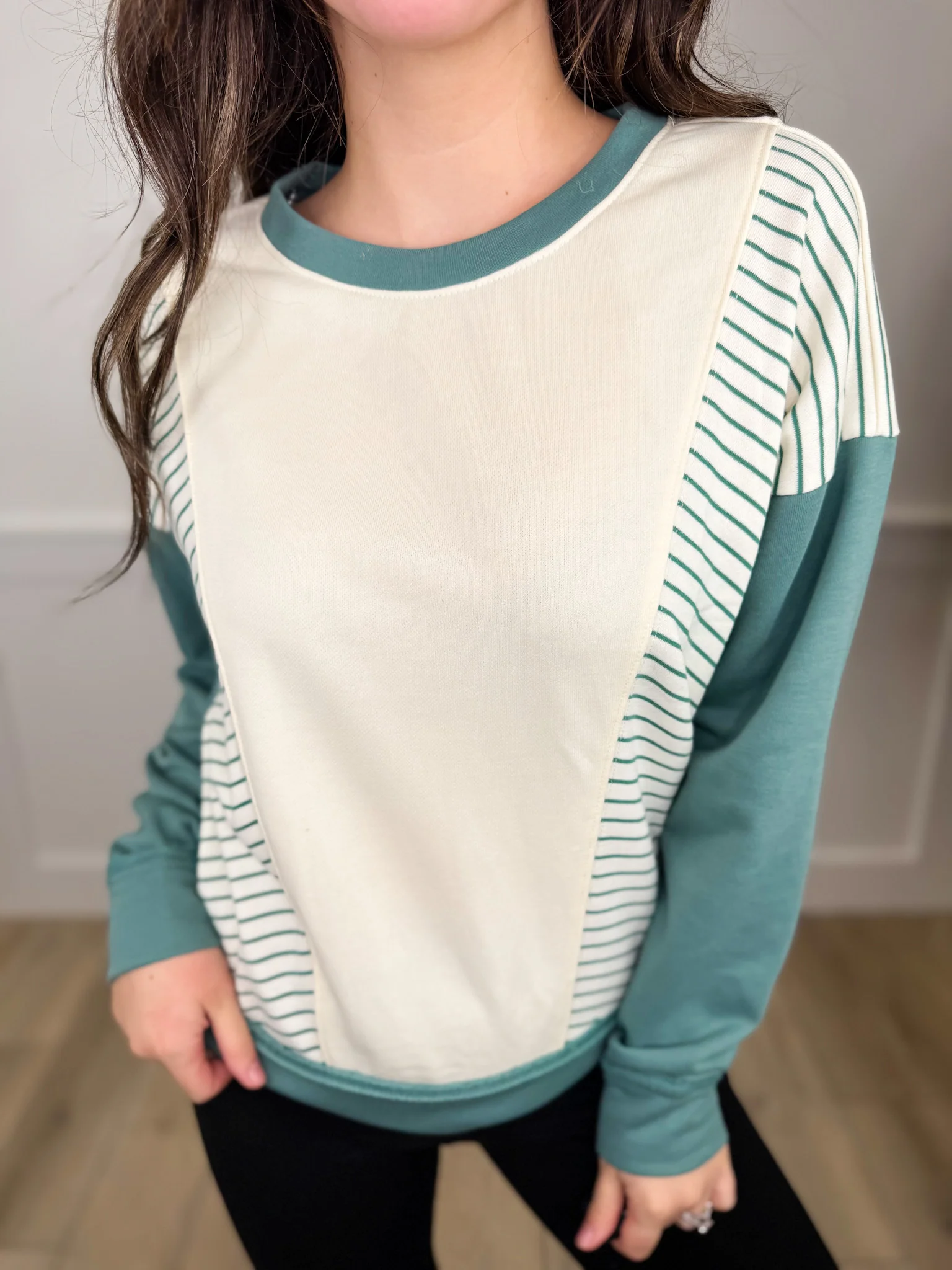 Lagoon Crew Cotton Blend Long Sleeve Cream Avery Mae Top