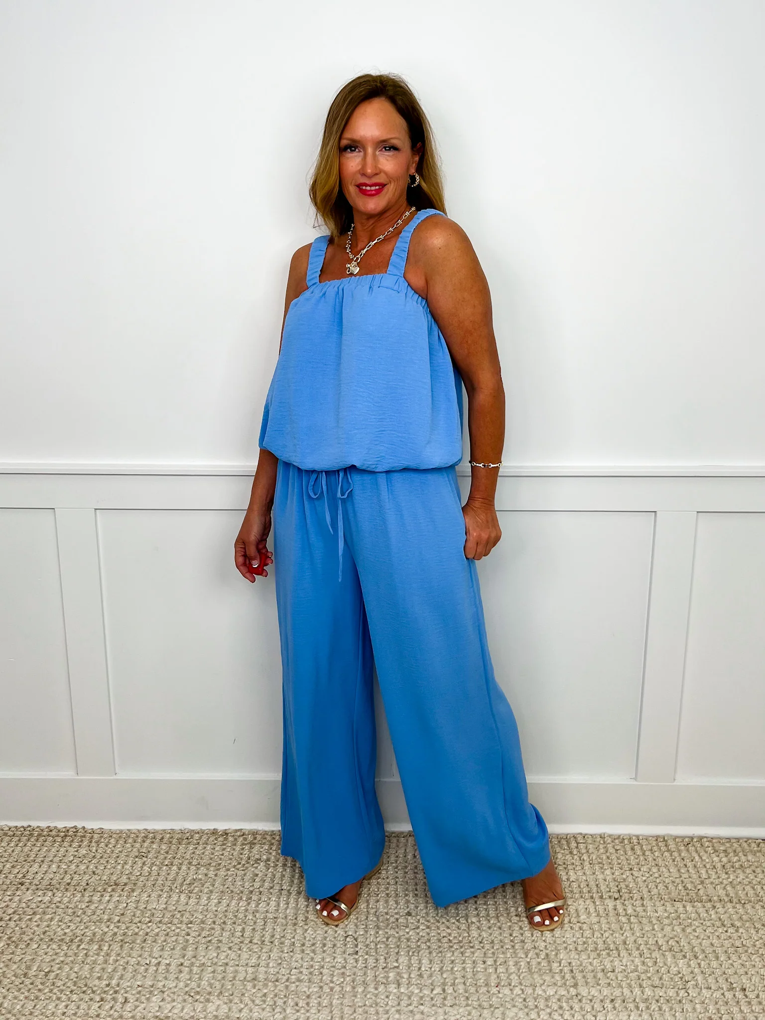 Lagoon Dreaming High-Rise Wide Leg Blue Avery Mae Set