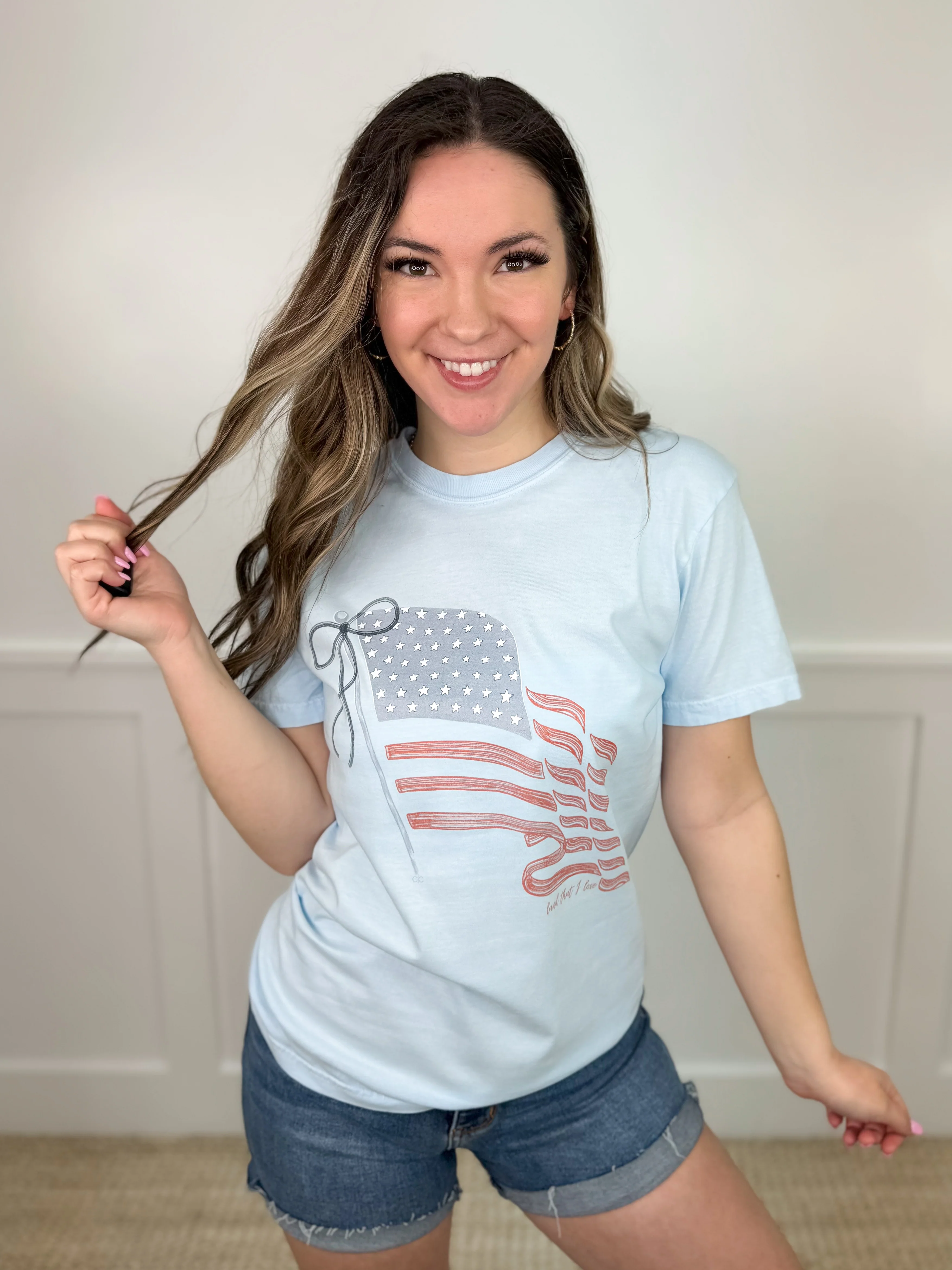 Land of the Brave Cotton Short Sleeve Blue Avery Mae Graphic Tee Shirt