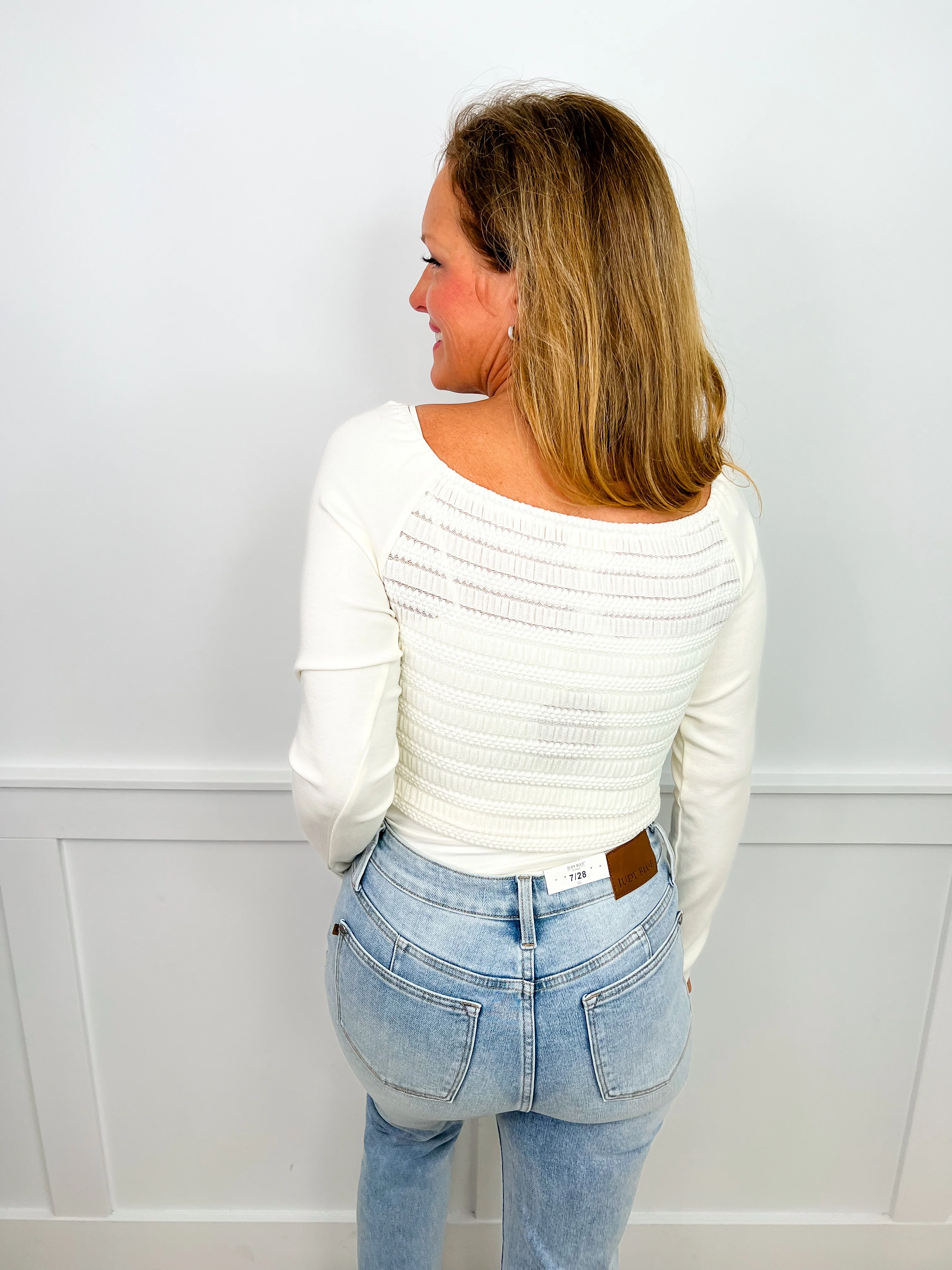 Learning the Direction Cotton Long Sleeve Cream Avery Mae Cropped Top - Image 2