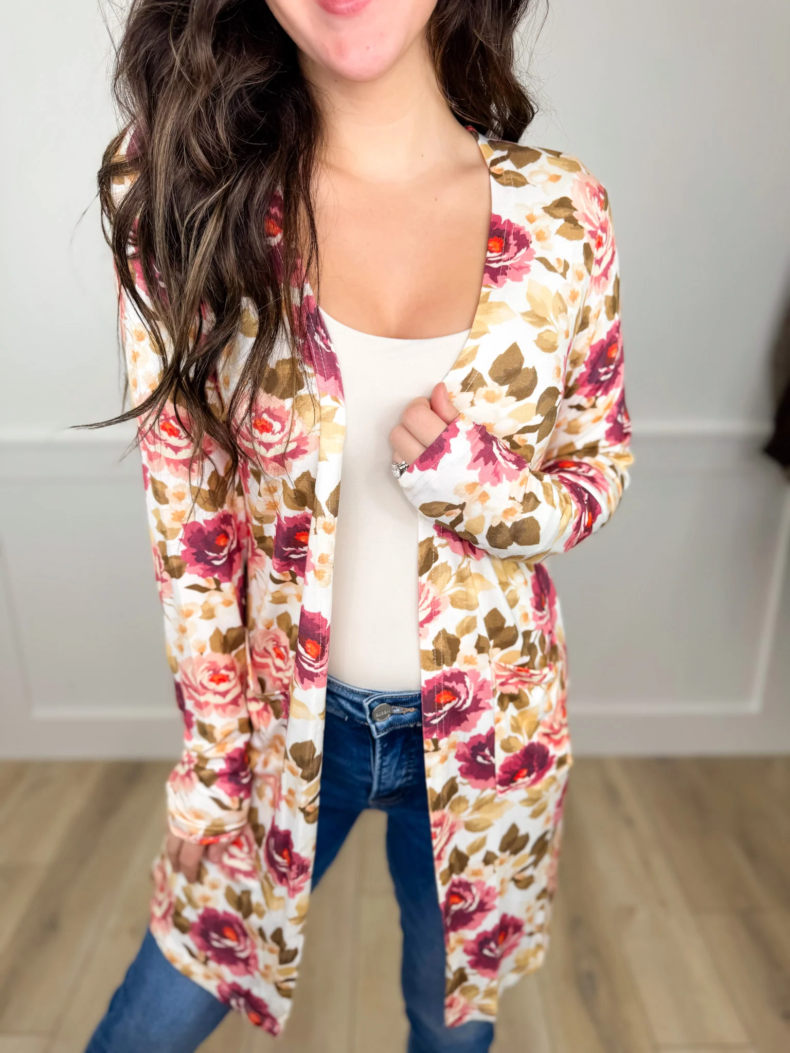 Leave a Note Rayon Blend Long Sleeve Floral Print Avery Mae Cardigan