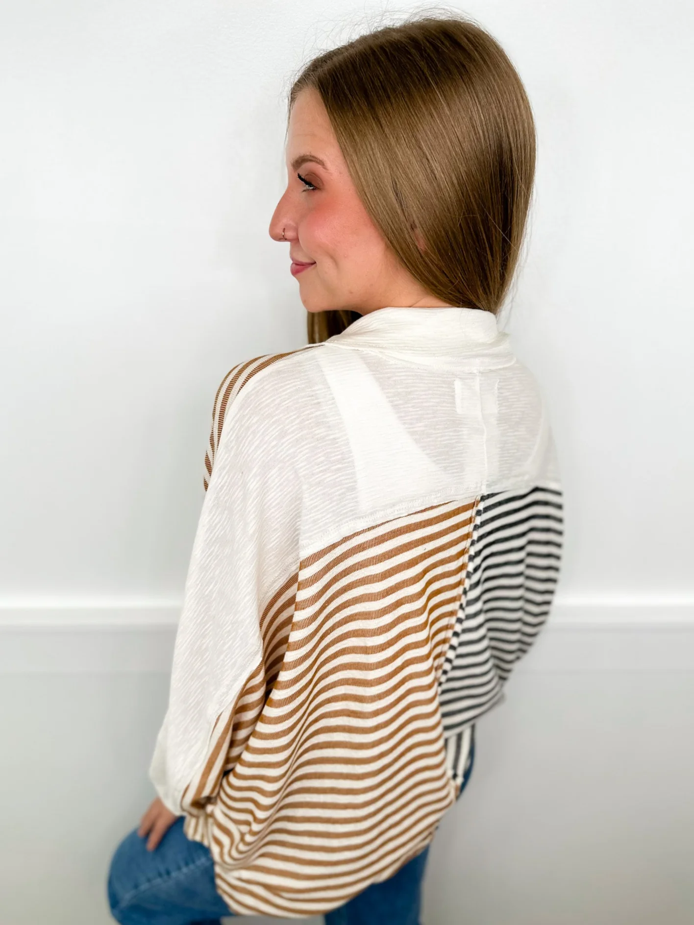 Listening in Cotton Blend Long Sleeve Striped Avery Mae Top - 2 colors! - Image 3