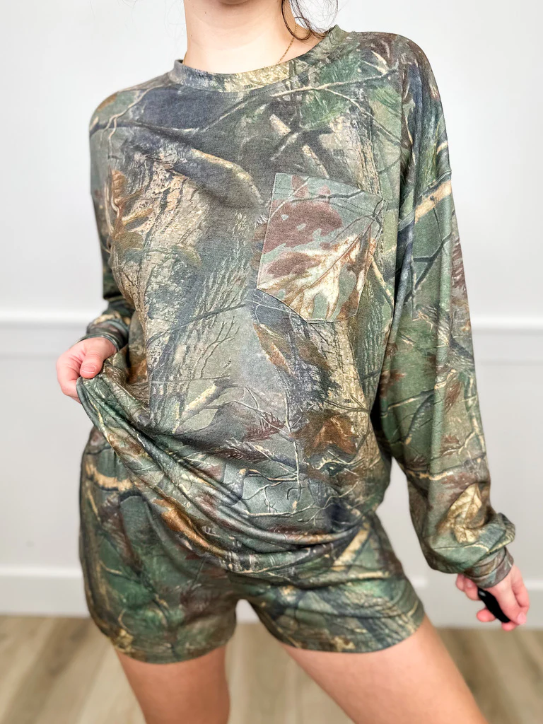 Living For the Moment High-Rise Lightweight Camo Print Avery Mae Lounge Set