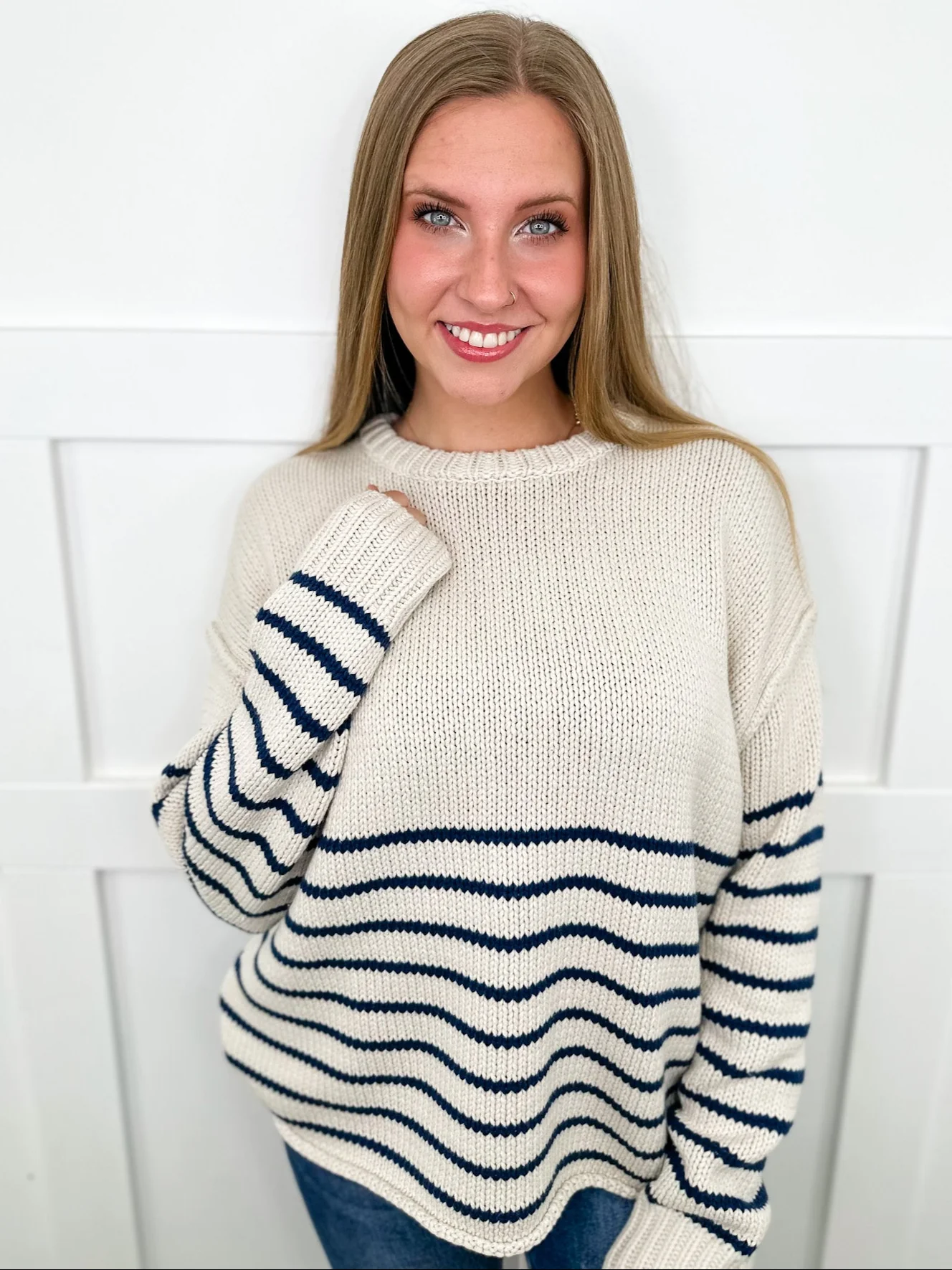 Lost & Hopeful Knit Long Sleeve Bone Avery Mae Sweater Top