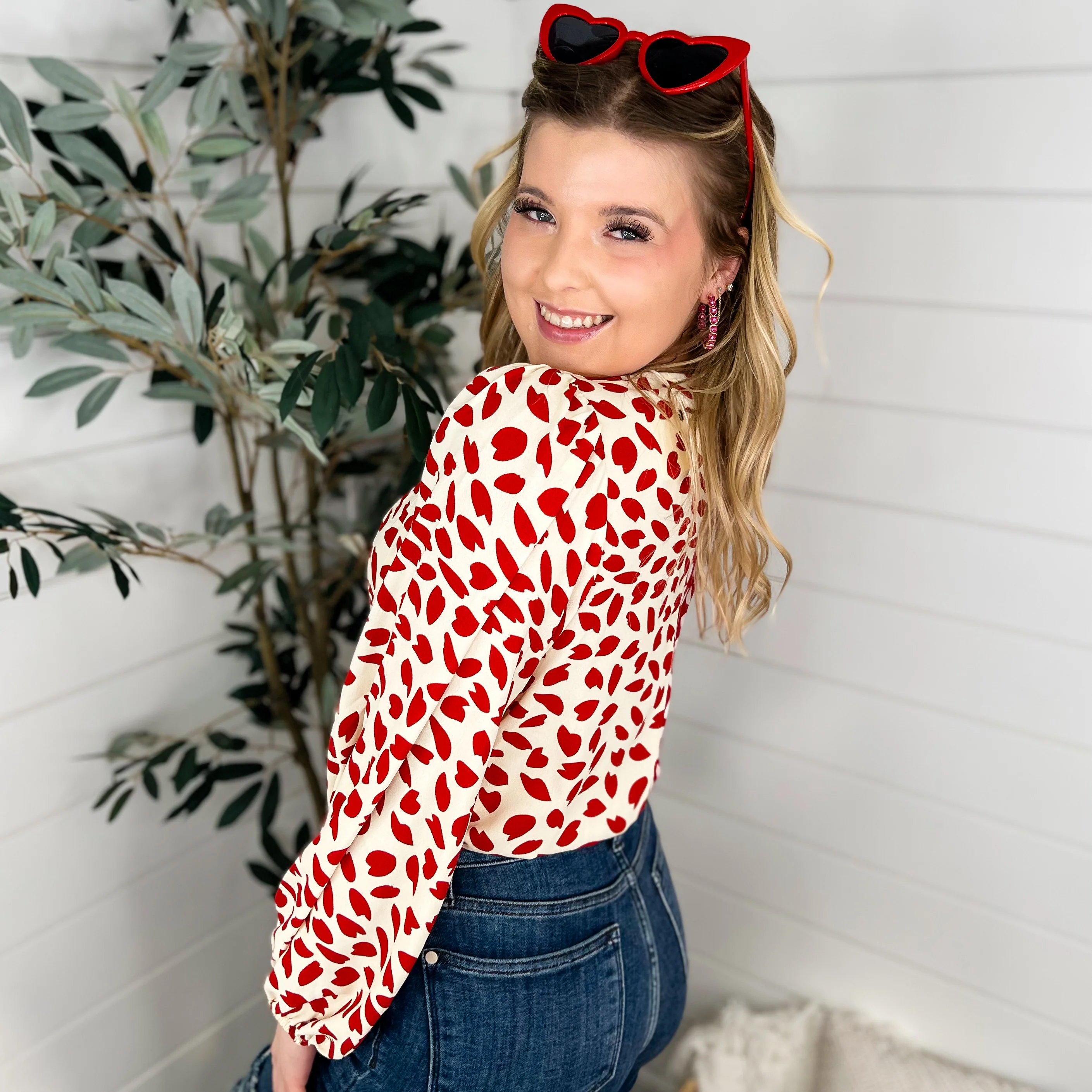 Love Blossoms Lightweight Long Sleeve Red Avery Mae Bodysuit - Image 2