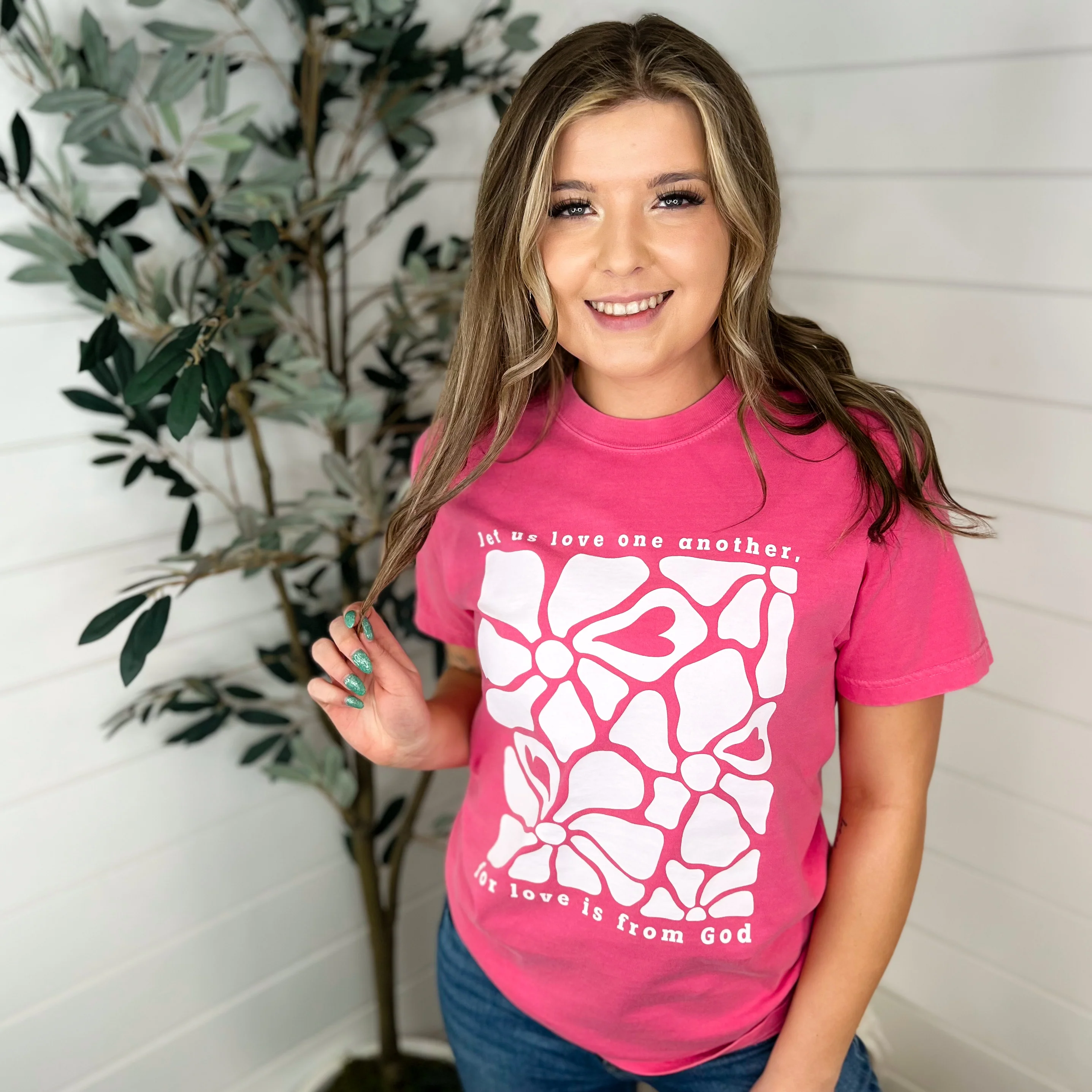 Love One Another Cotton Short Sleeve Pink Avery Mae Graphic Tee Shirt