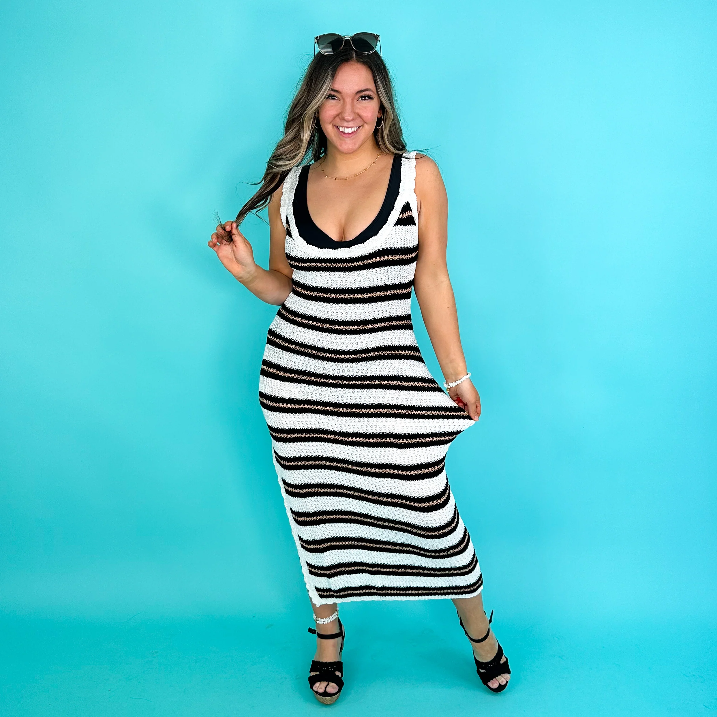 Made Anew Knit Striped Avery Mae Cover Up Dress