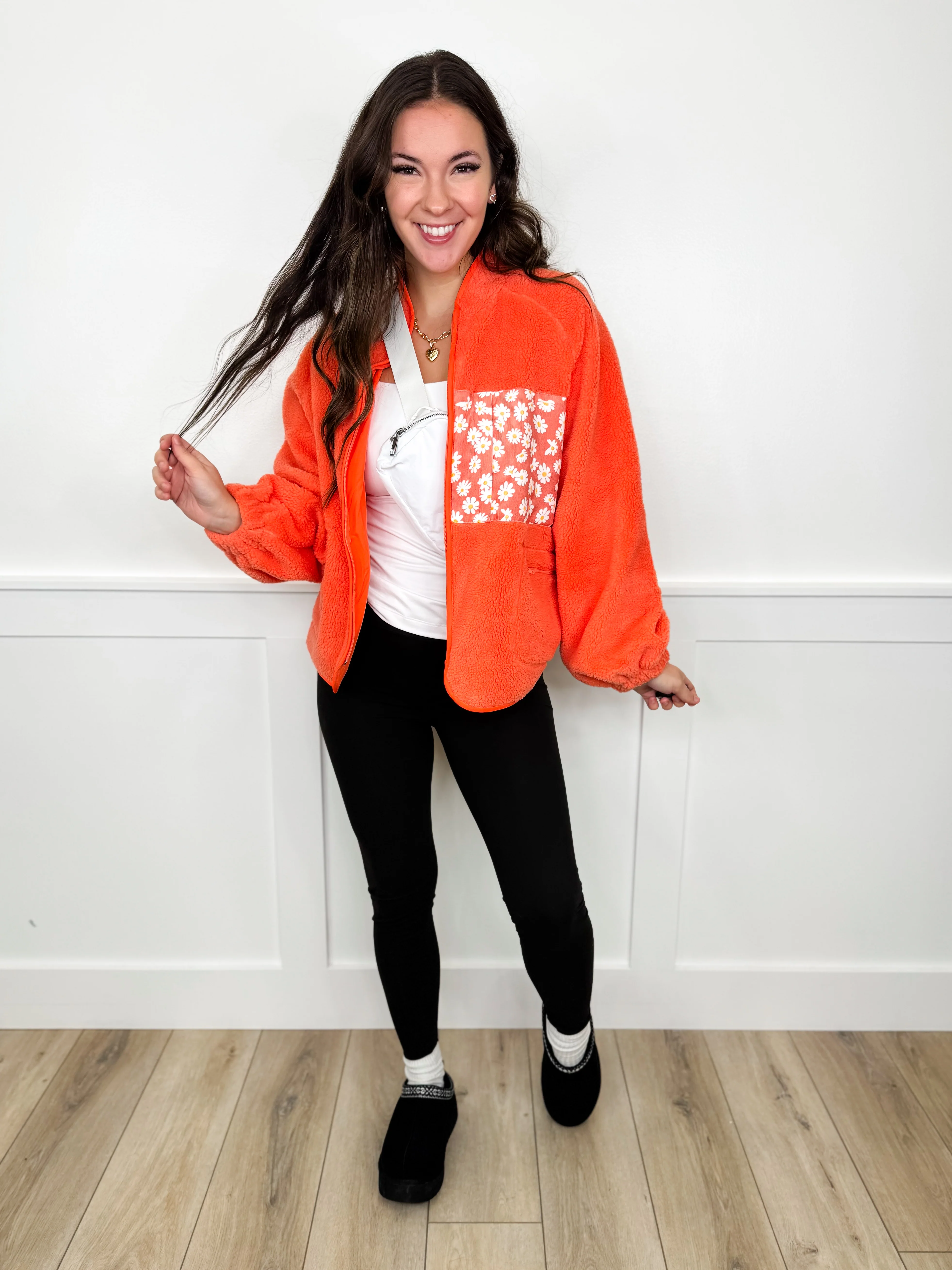 Make it Easy Sherpa Long Sleeve Orange Avery Mae Jacket - Image 3