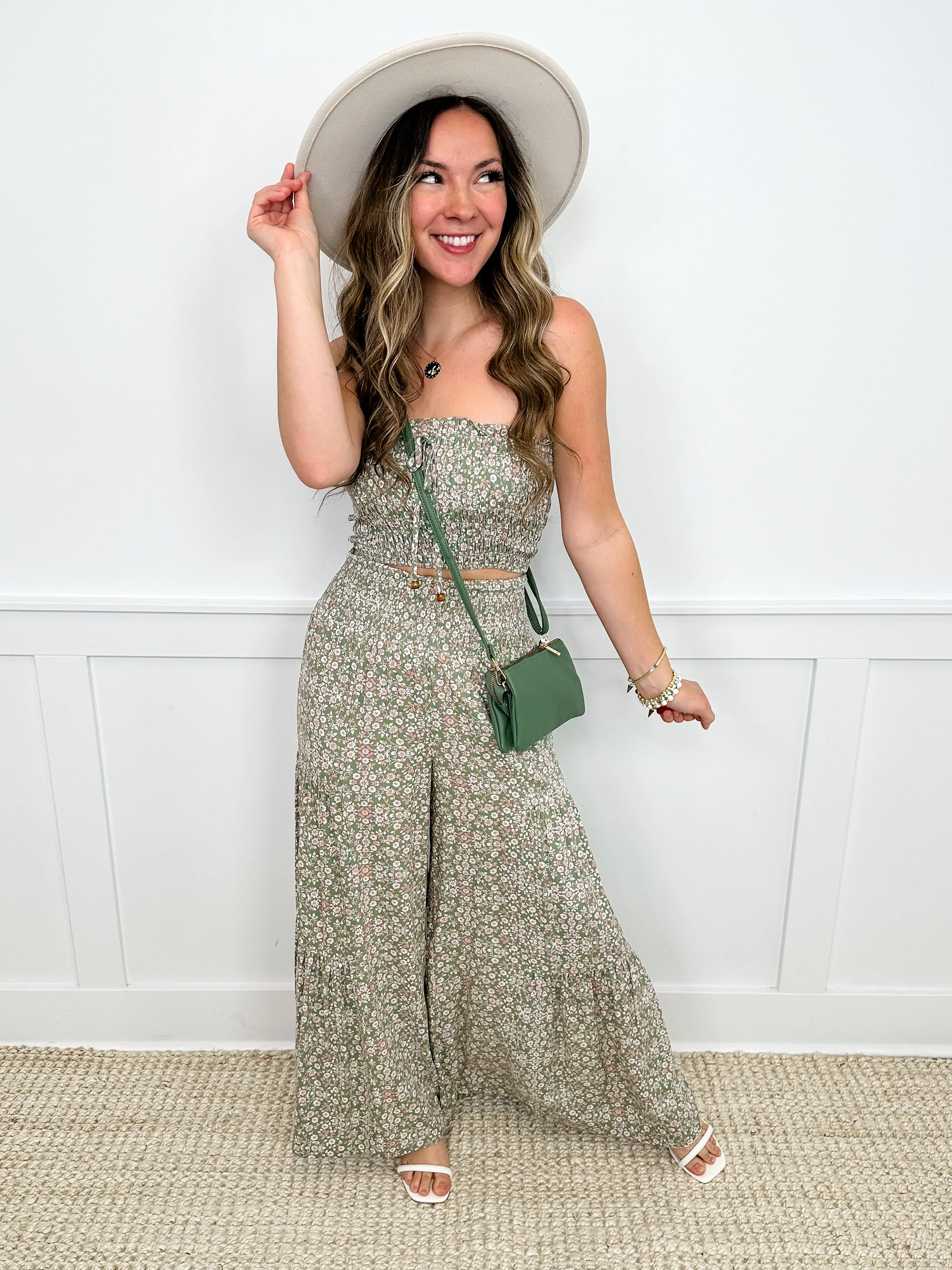 Making a Decision Rayon High-Rise Wide Leg Sage Green Avery Mae Set