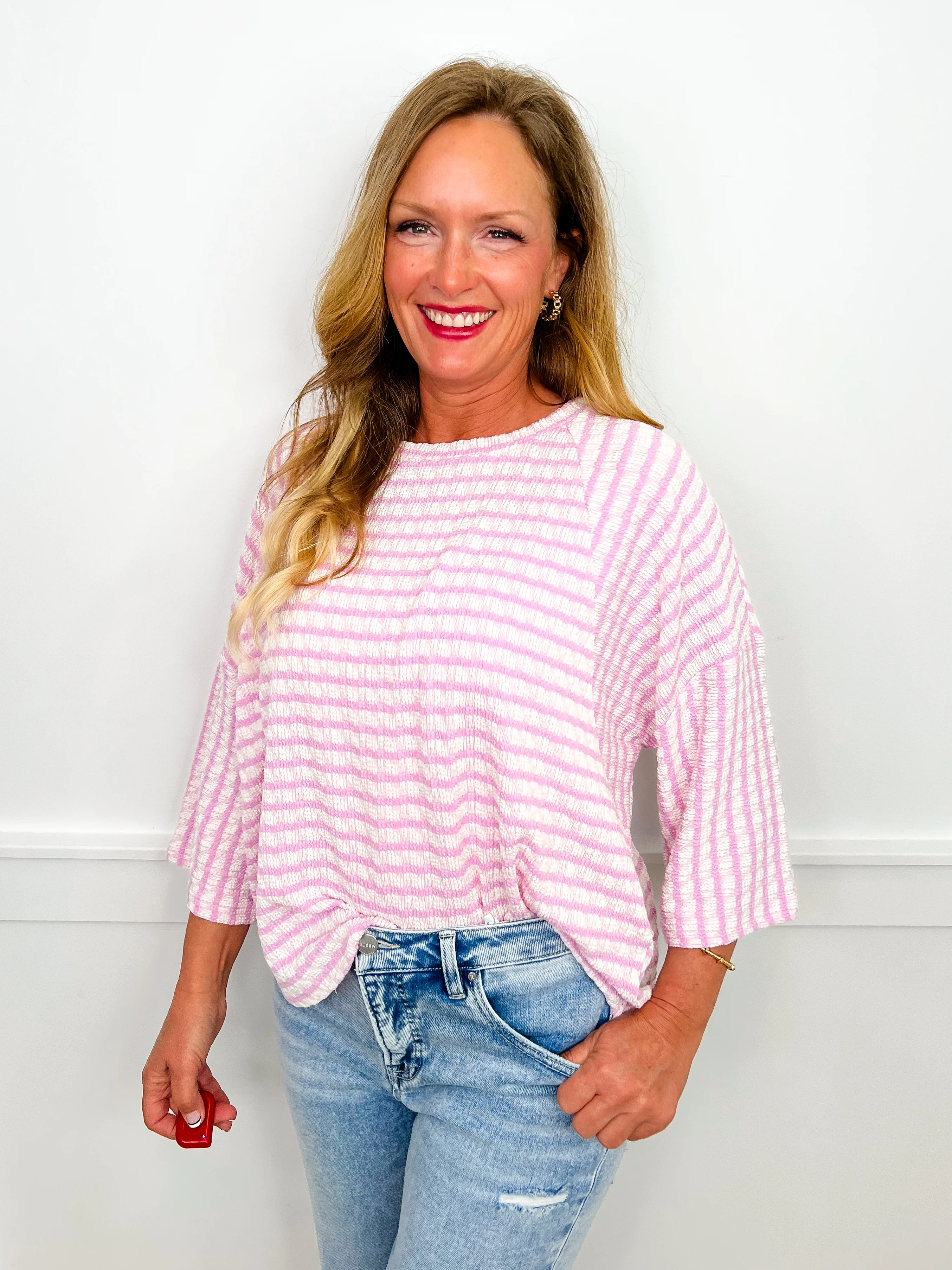 Making Wishes Rayon Blend 3/4 Sleeve Orchid Purple Avery Mae Top