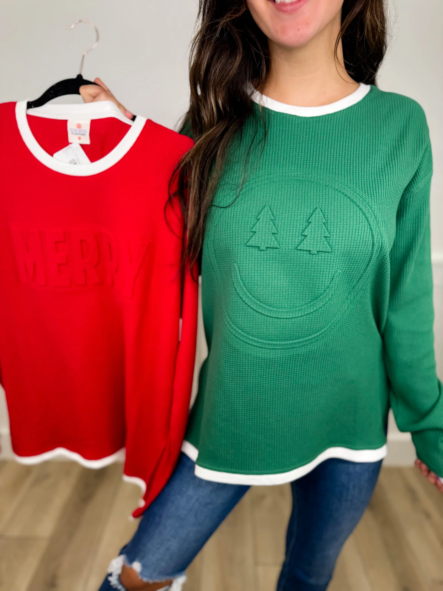 Merry Holidays Cotton Blend Long Sleeve Avery Mae Top - 2 colors!