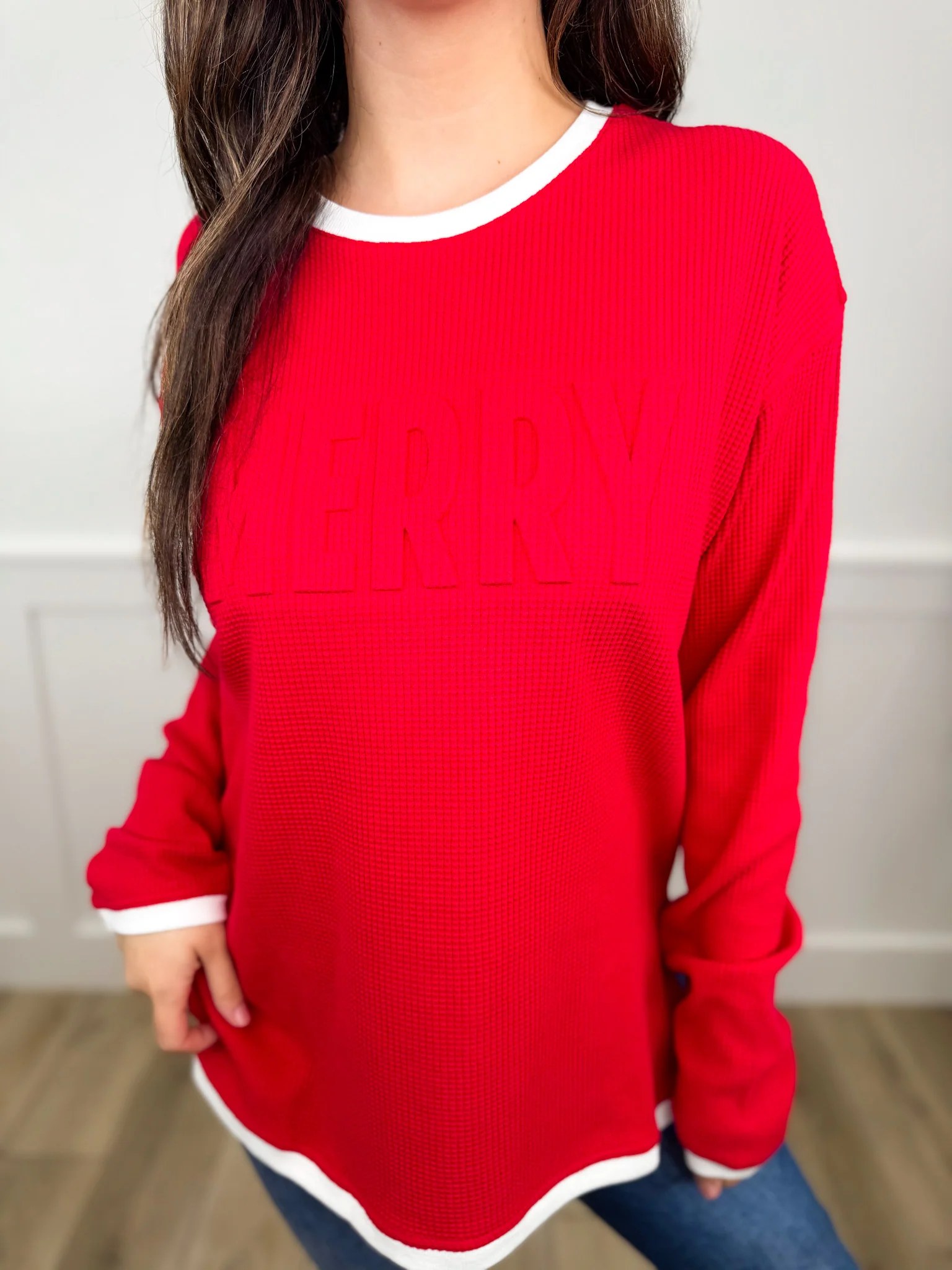 Merry Holidays Cotton Blend Long Sleeve Avery Mae Top - 2 colors! - Image 3