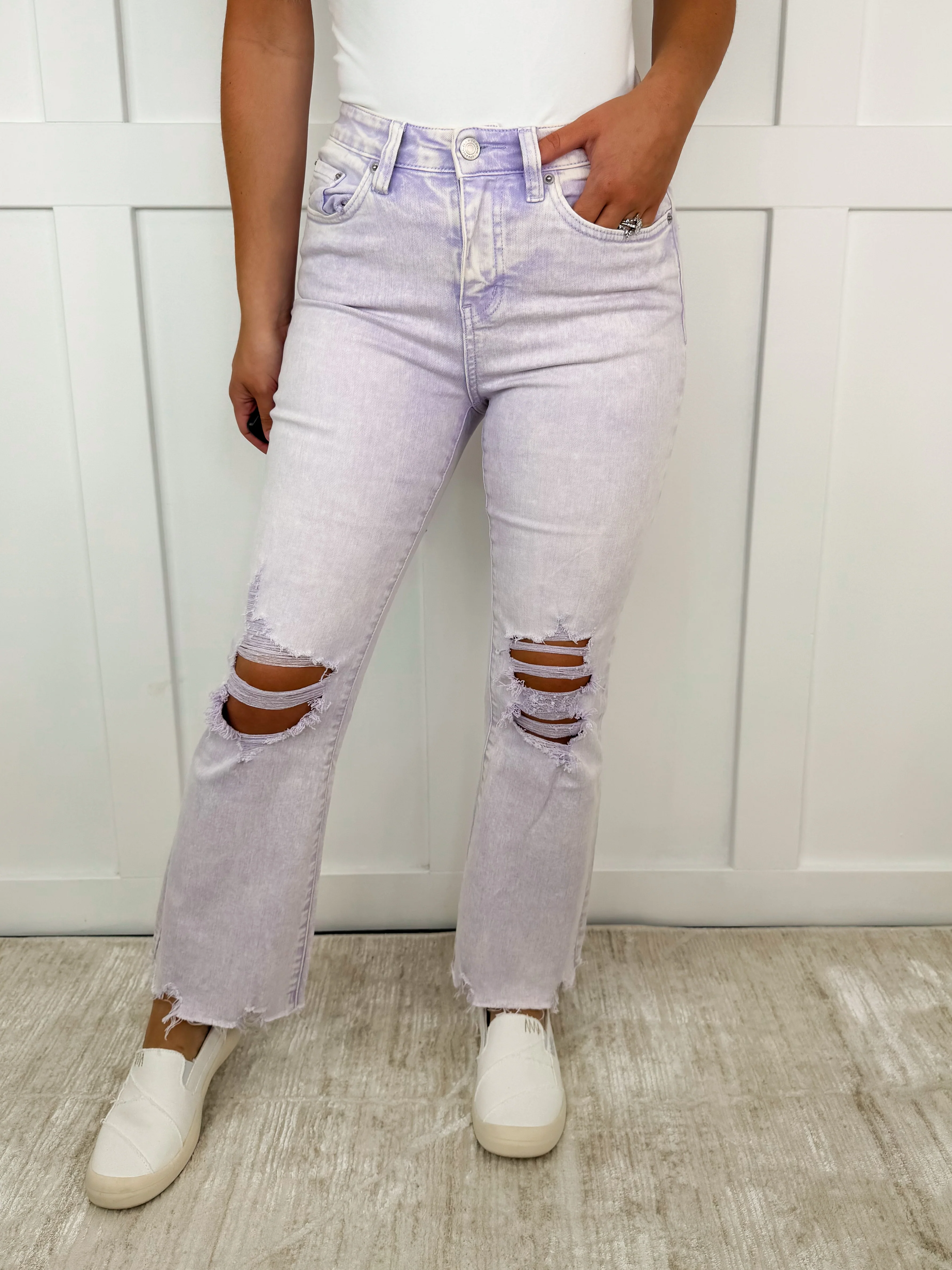 Mica Madi Distressed High-Rise Raw Hem Cropped Flare Jeans - 2 colors! - Image 3