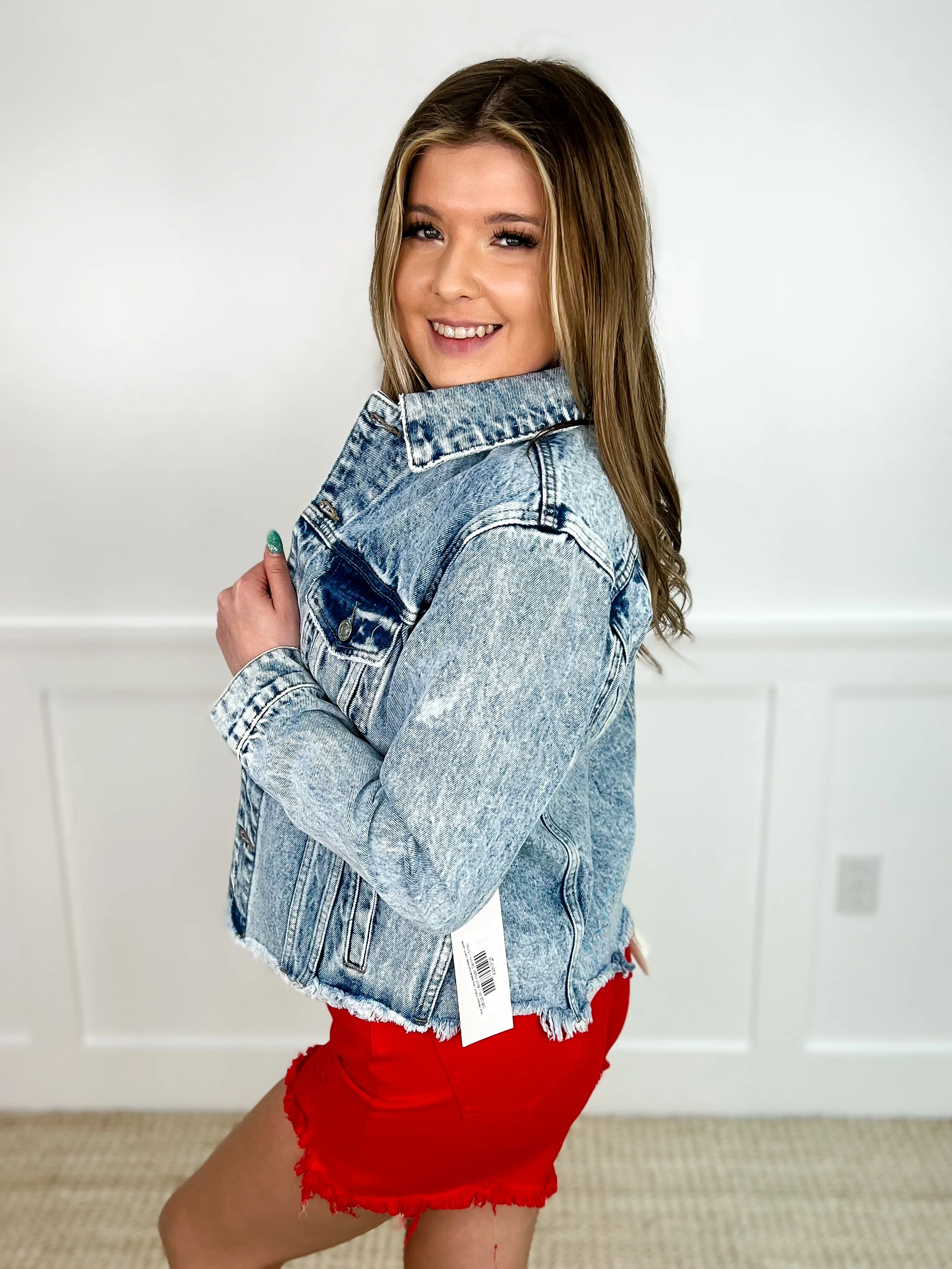Mica Madison Cotton Long Sleeve Acid Wash Denim Jacket - Image 3