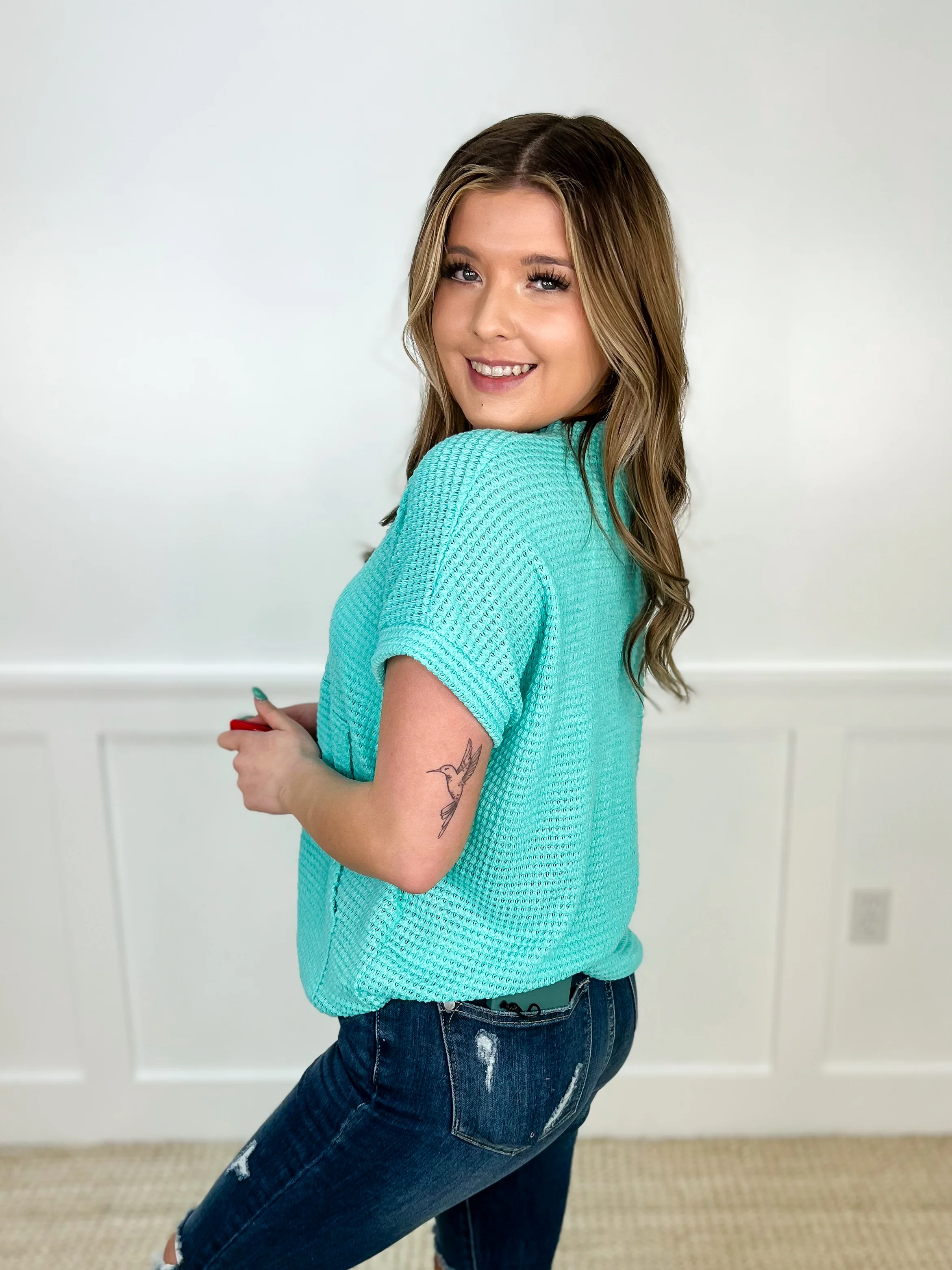 Missing You Knit Short Sleeve Avery Mae Button Up Top - 2 colors! - Image 3