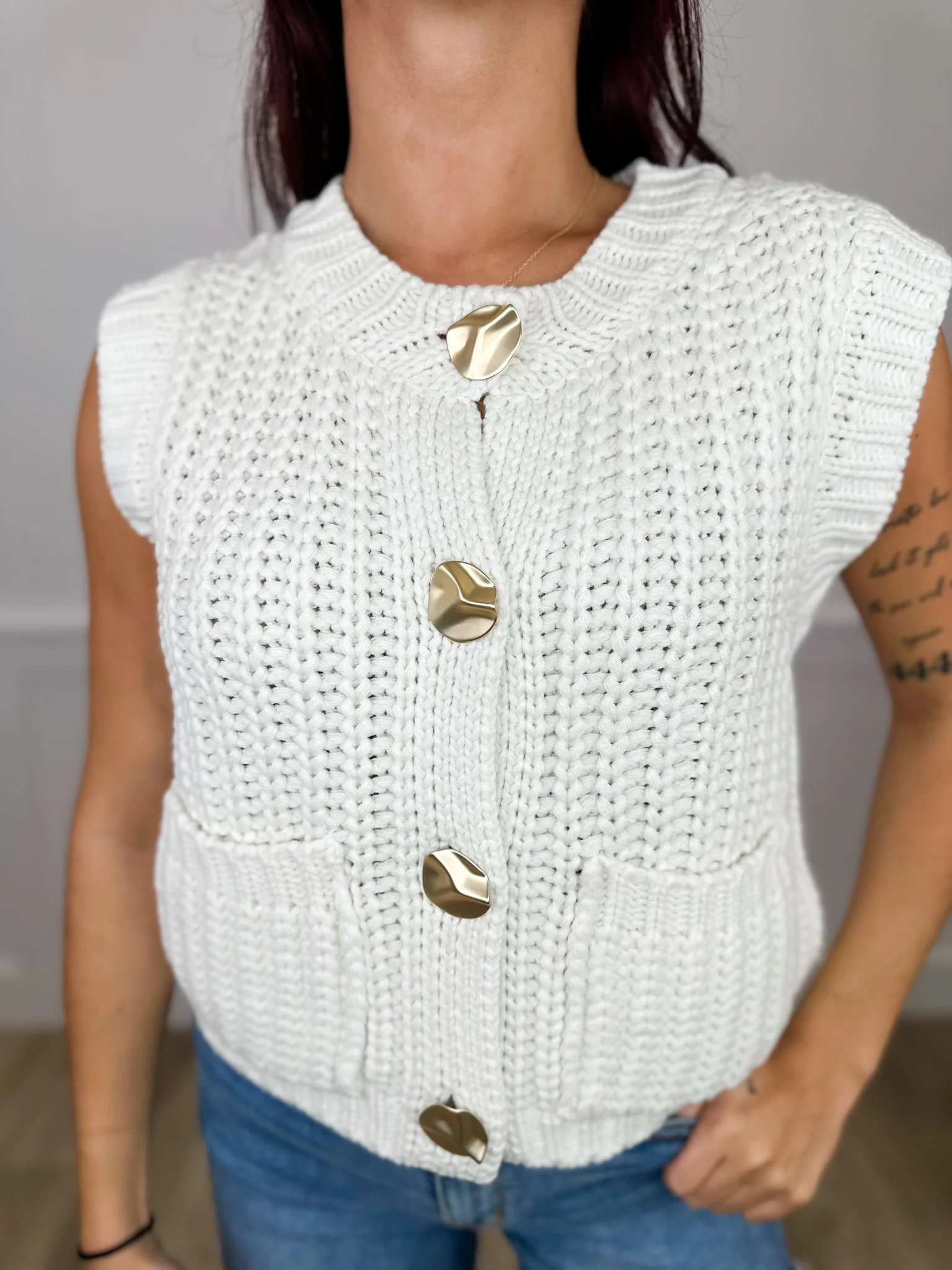 Missing You Now Knit Avery Mae Mom Cropped Button Up Sweater Vest - 3 colors! - Image 2