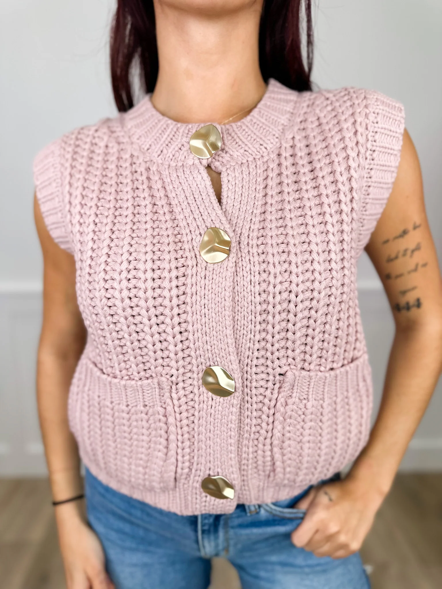 Missing You Now Knit Avery Mae Mom Cropped Button Up Sweater Vest - 3 colors! - Image 3