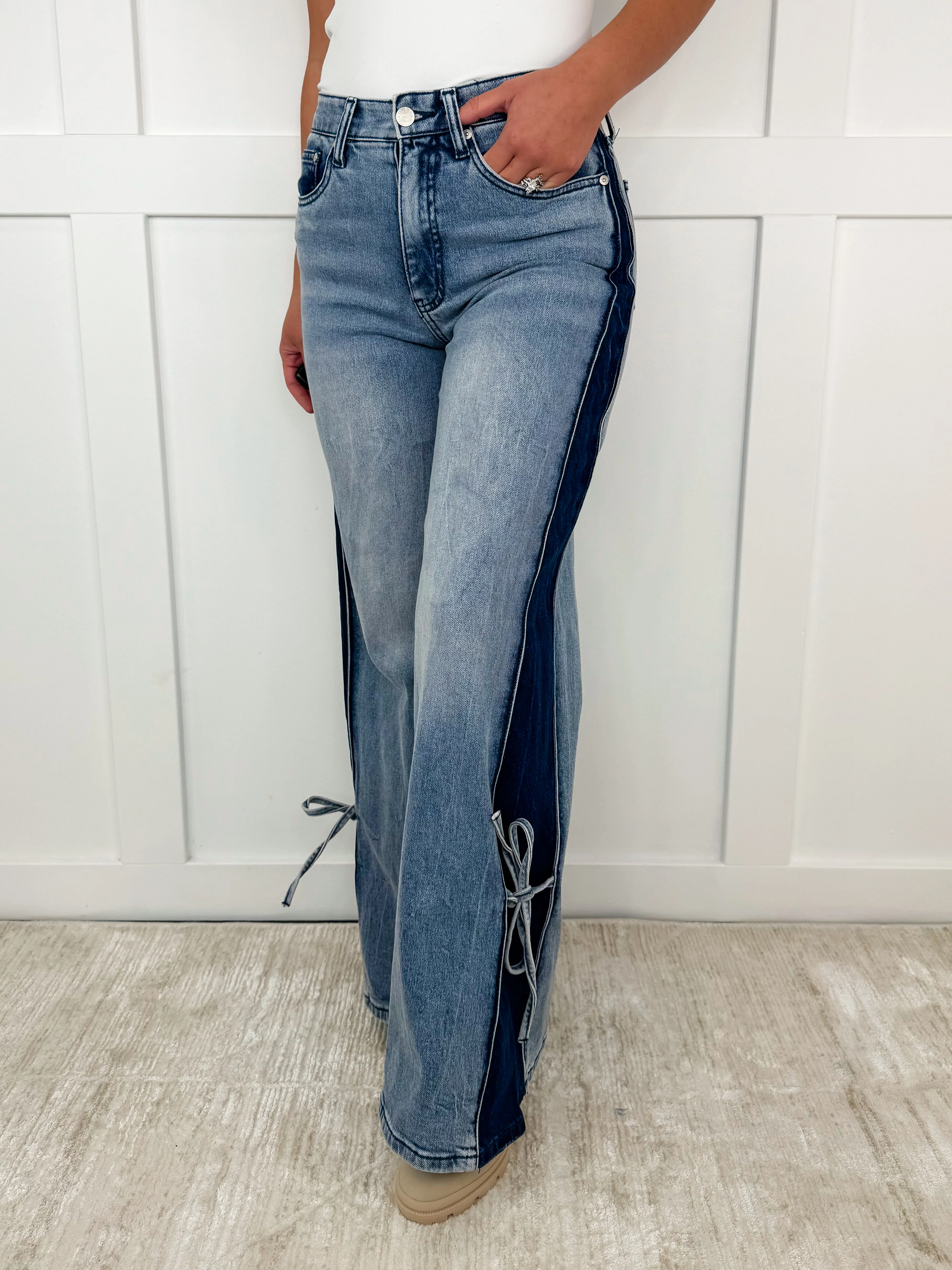 Saige Myah Tummy Control High-Rise Wide Leg Medium Wash Jeans - Image 2