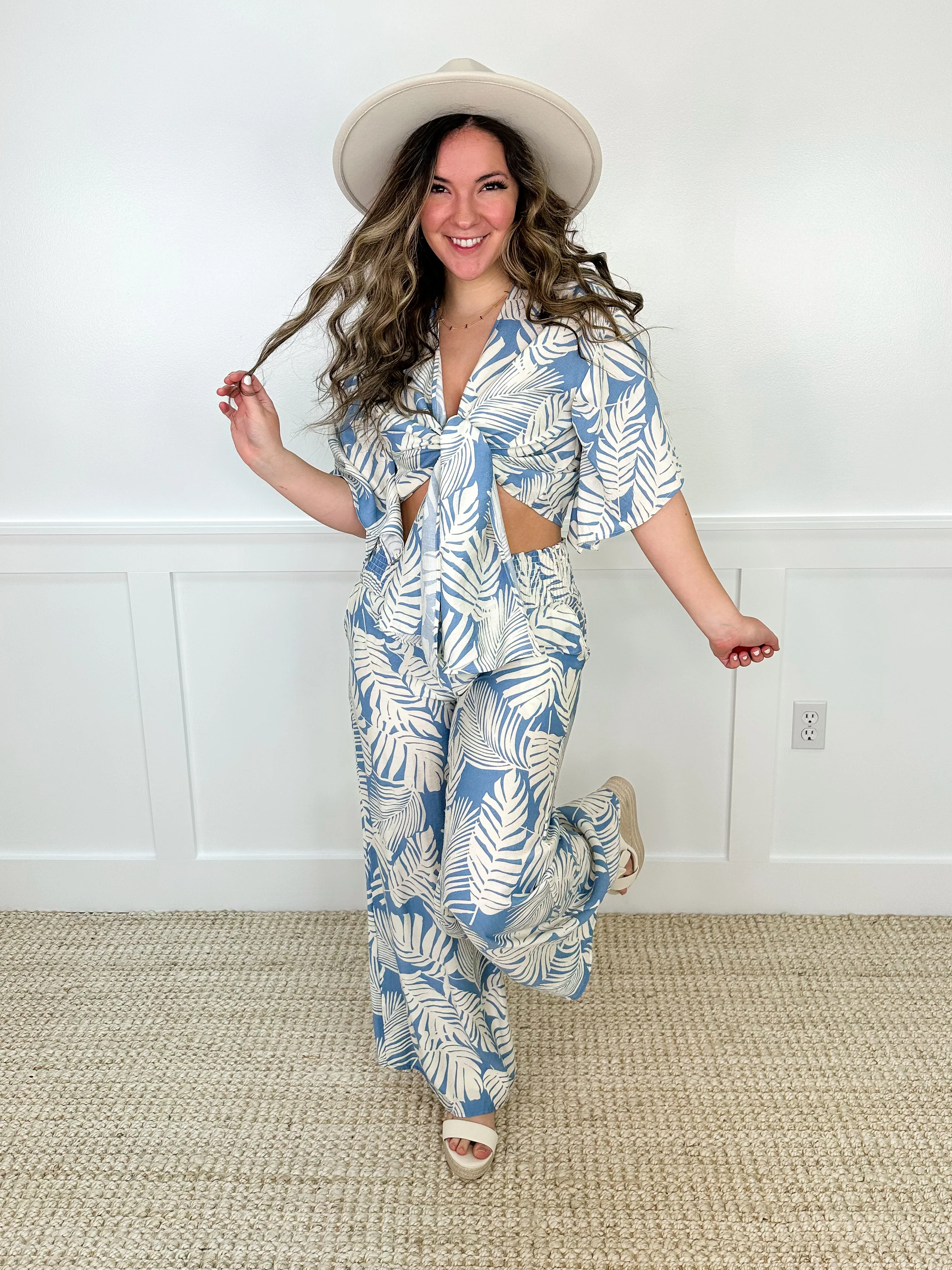 Never Want to Leave High-Rise Rayon Blend Blue Avery Mae Palazzo Pants