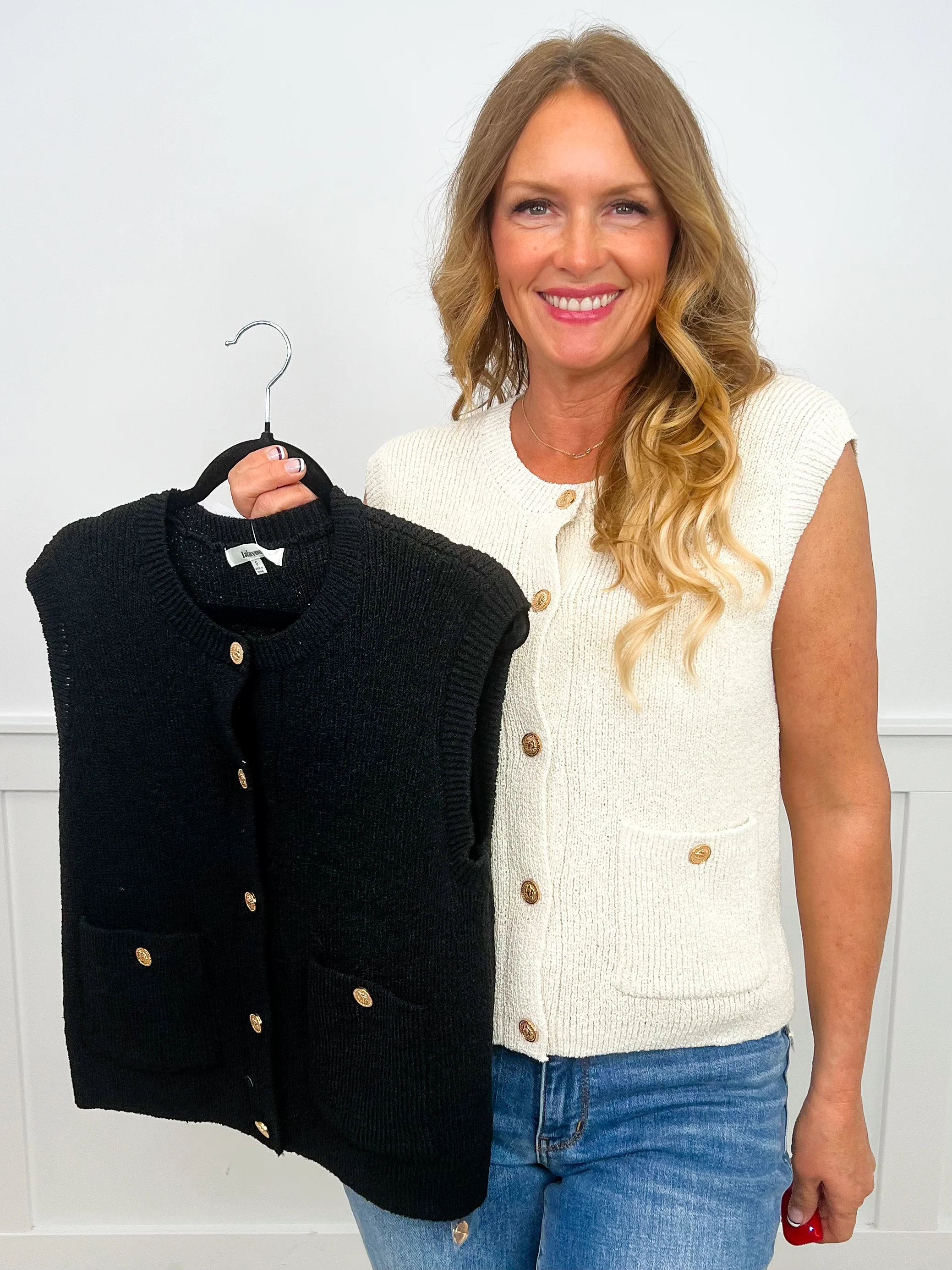No Holding Back Knit Avery Mae Button Up Sweater Vest - 2 colors!