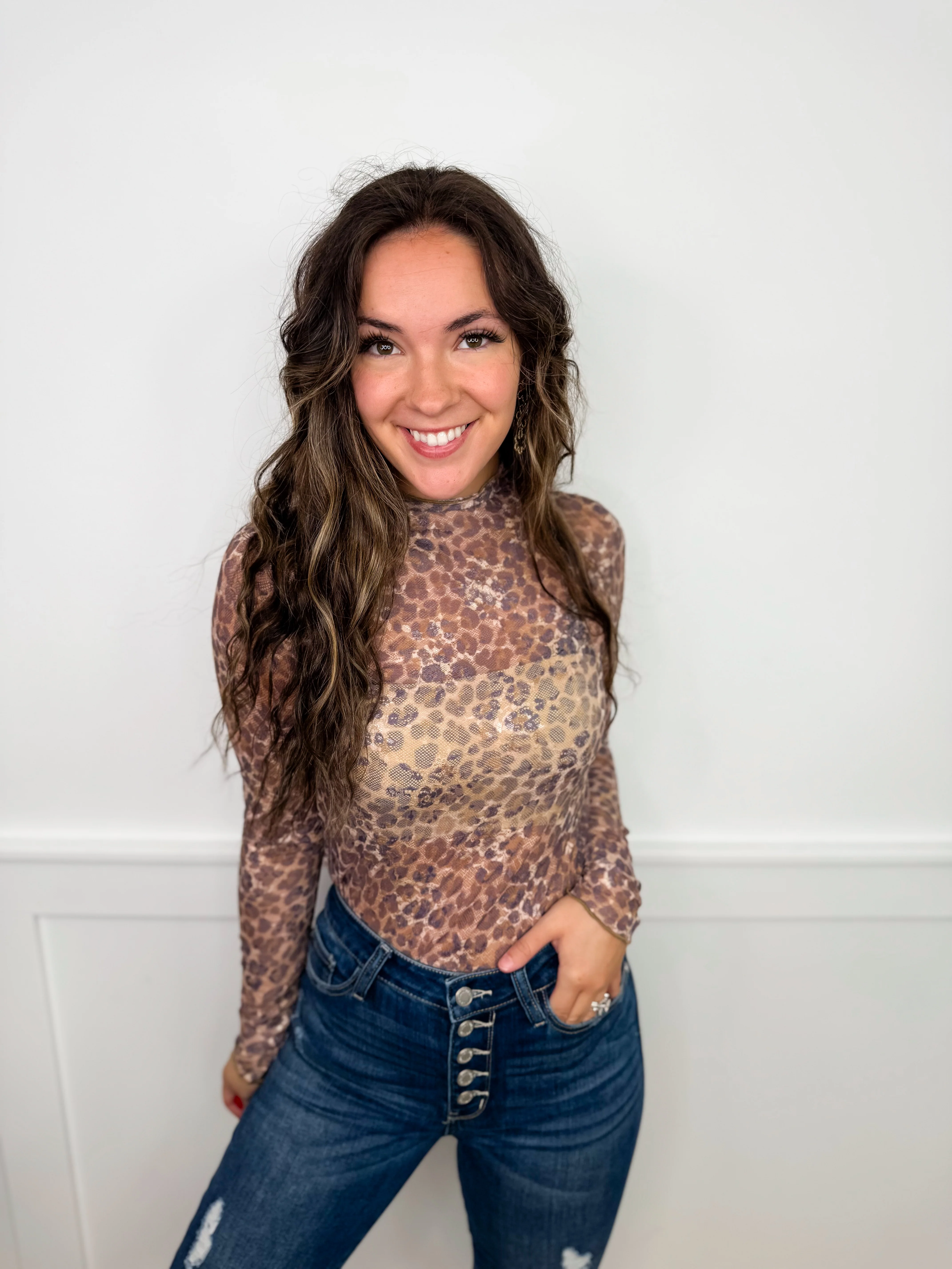 No Second Guesses Sheer Mesh Long Sleeve Leopard Avery Mae Top - 2 colors! - Image 3