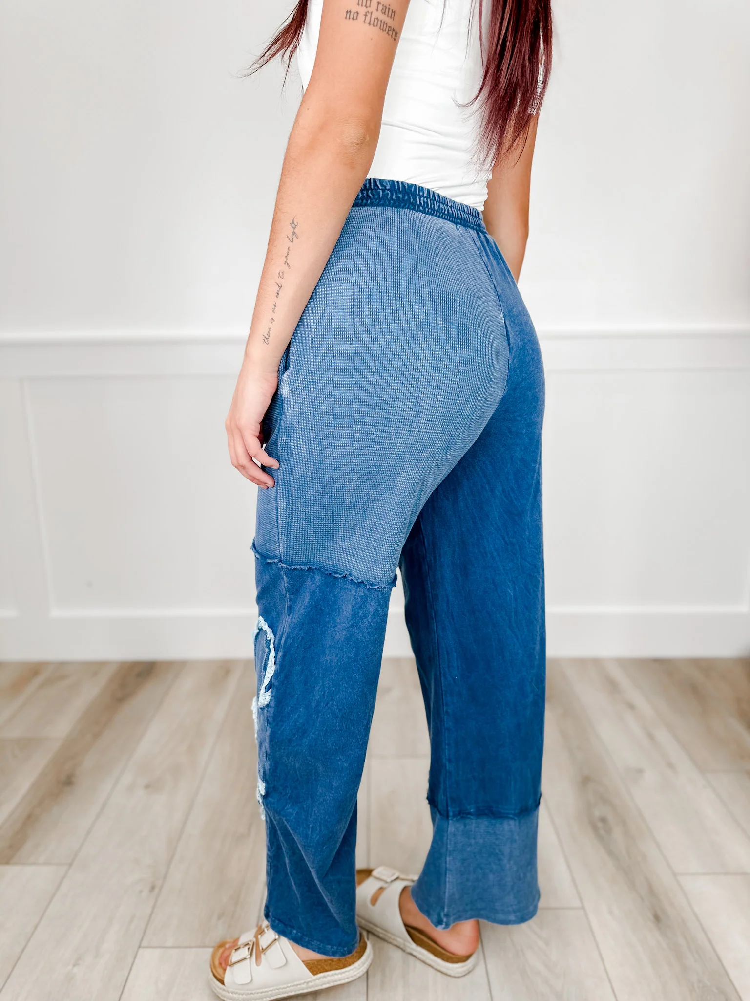 Not Going Anywhere High-Rise Cotton Wide Leg Blue Avery Mae Bottoms - Image 2