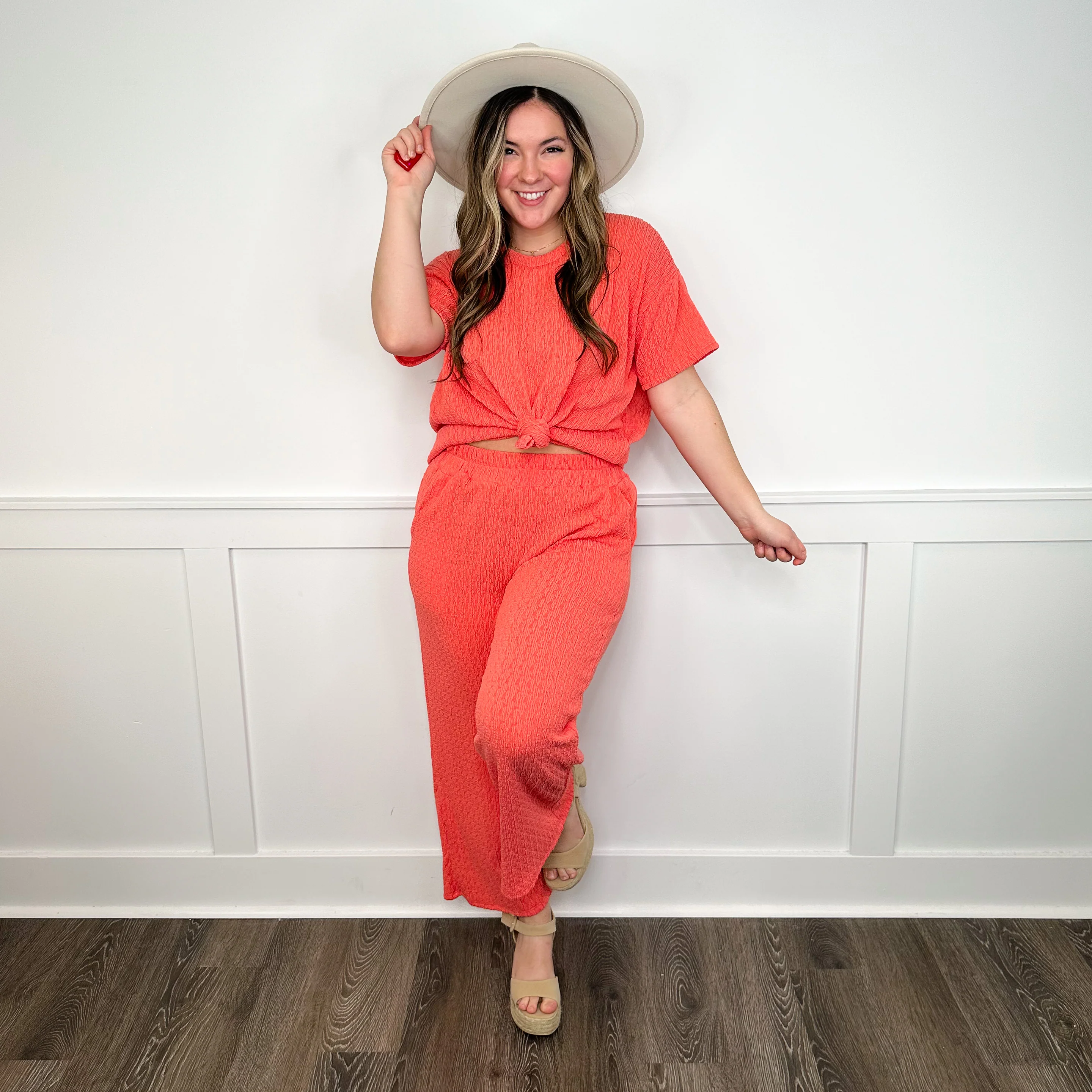 Not My Business High-Rise Coral Orange Avery Mae Bottoms