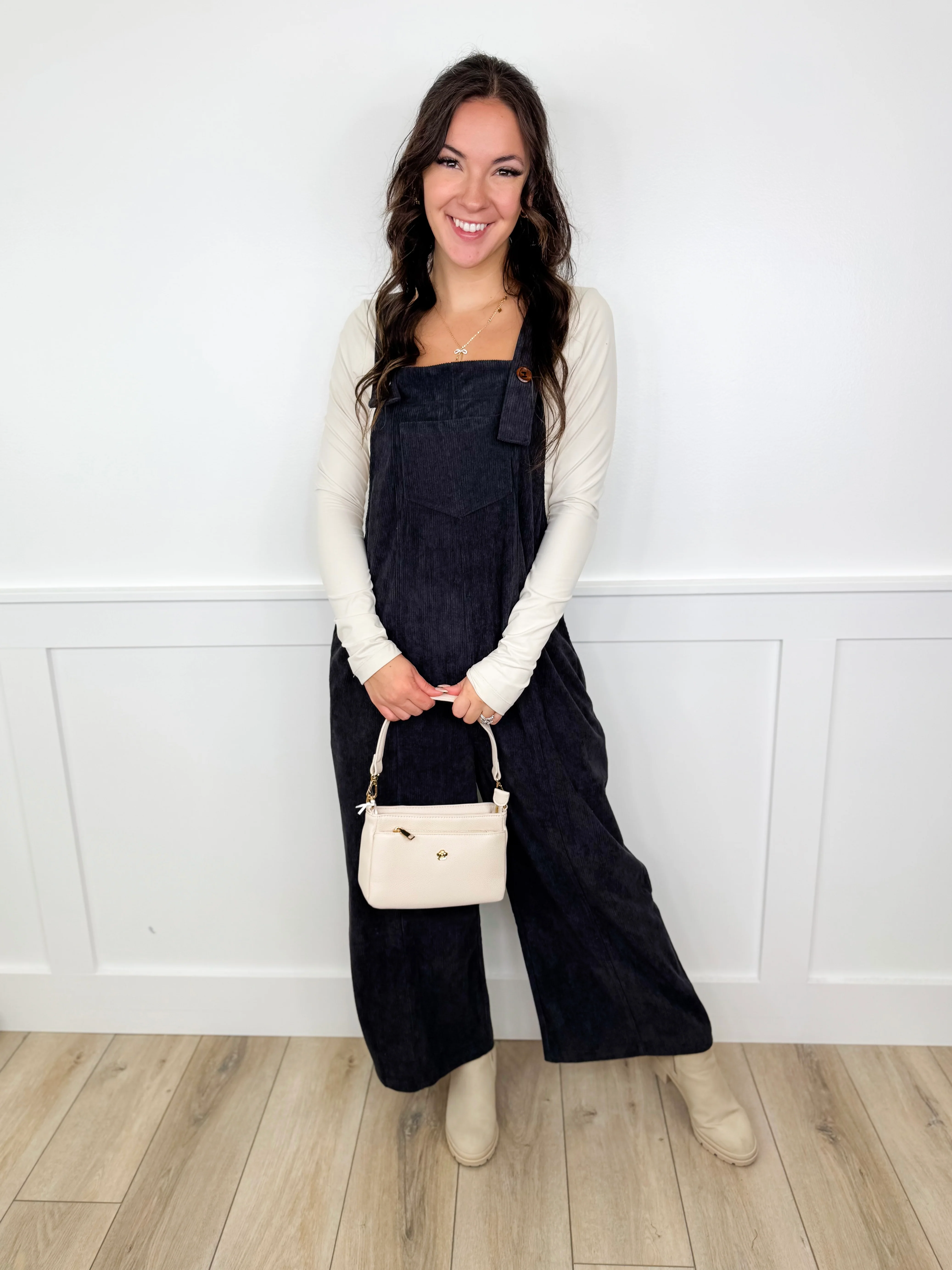 Out of the Ordinary Soft Corduroy Charcoal Avery Mae Overalls - Image 2