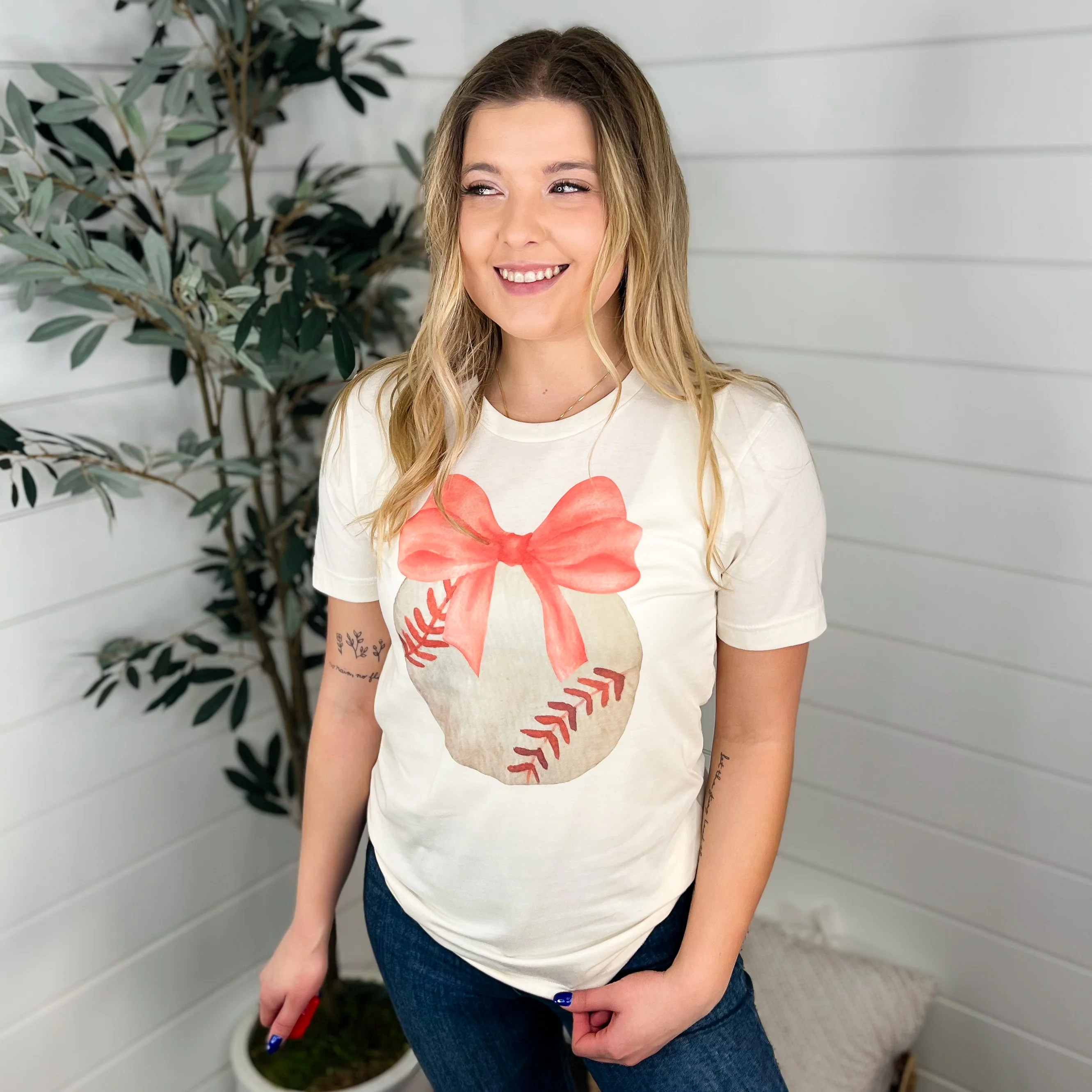 Out of the Park Cotton Blend Short Sleeve Cream Avery Mae Graphic Tee Shirt