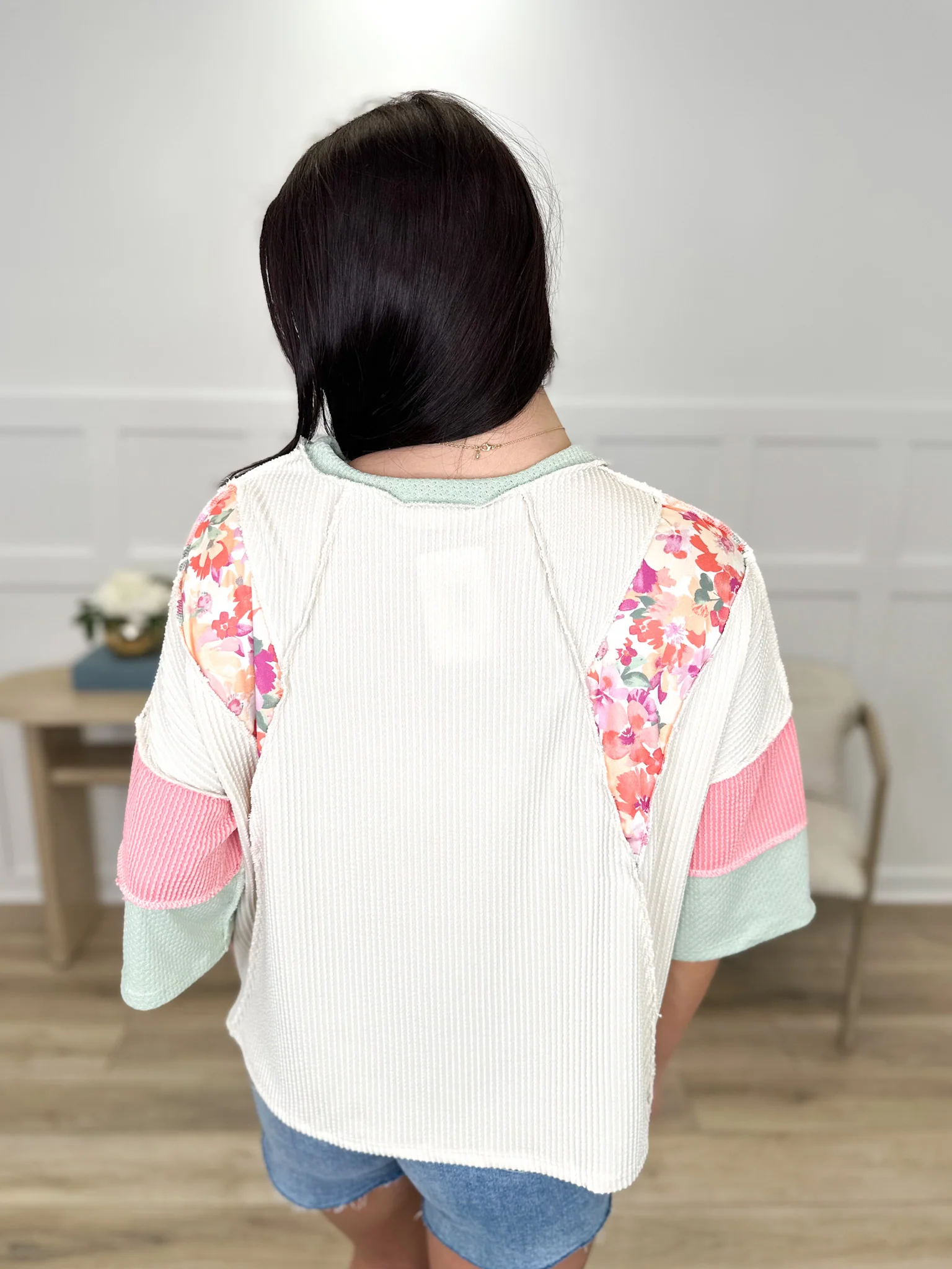 Over Here Manifesting Ribbed 3/4 Sleeve Oat Avery Mae Top - Image 2
