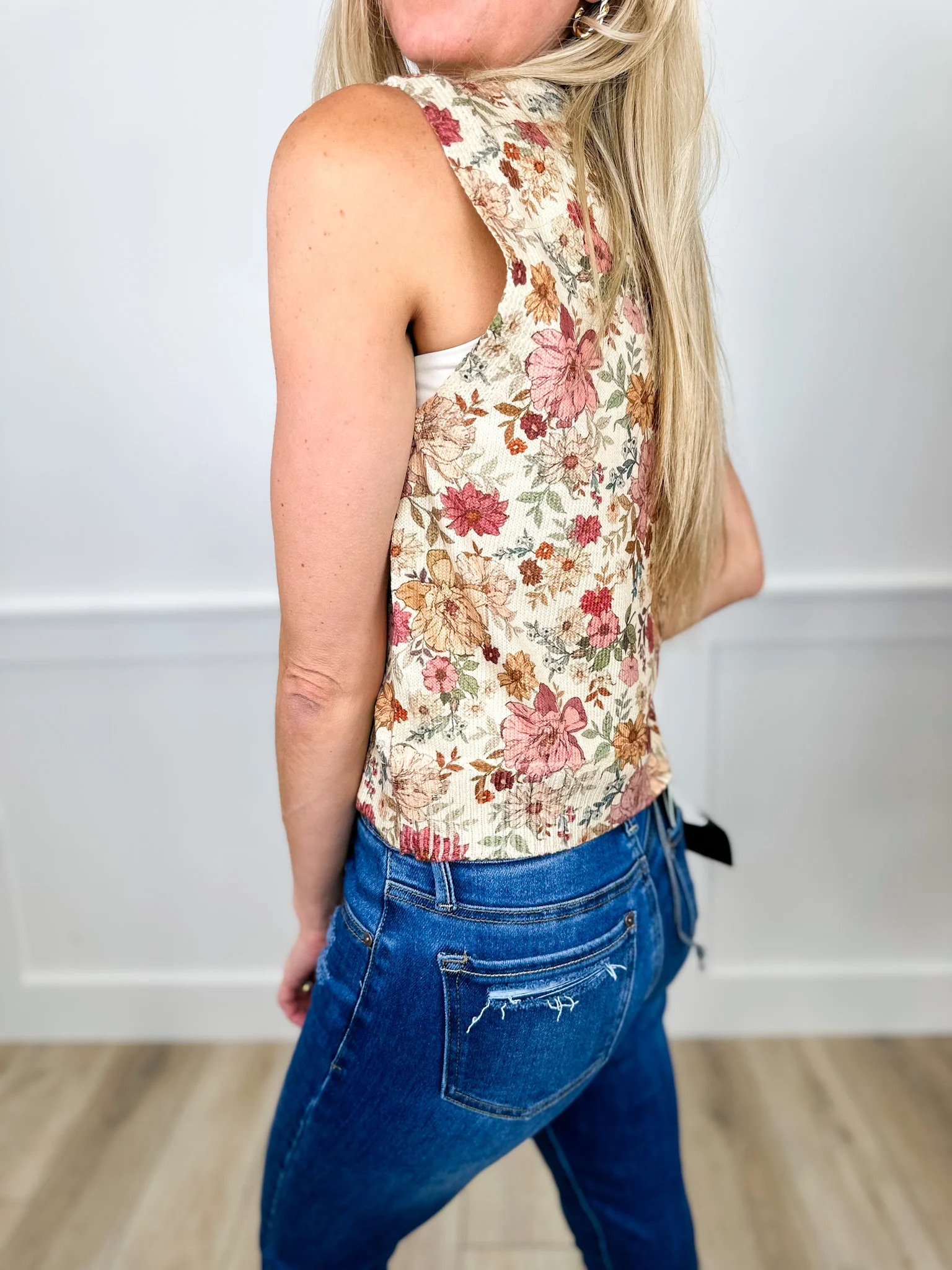 Petal Pusher Knit Cream Avery Mae Mom Cropped Button Up Sweater Vest - Image 2