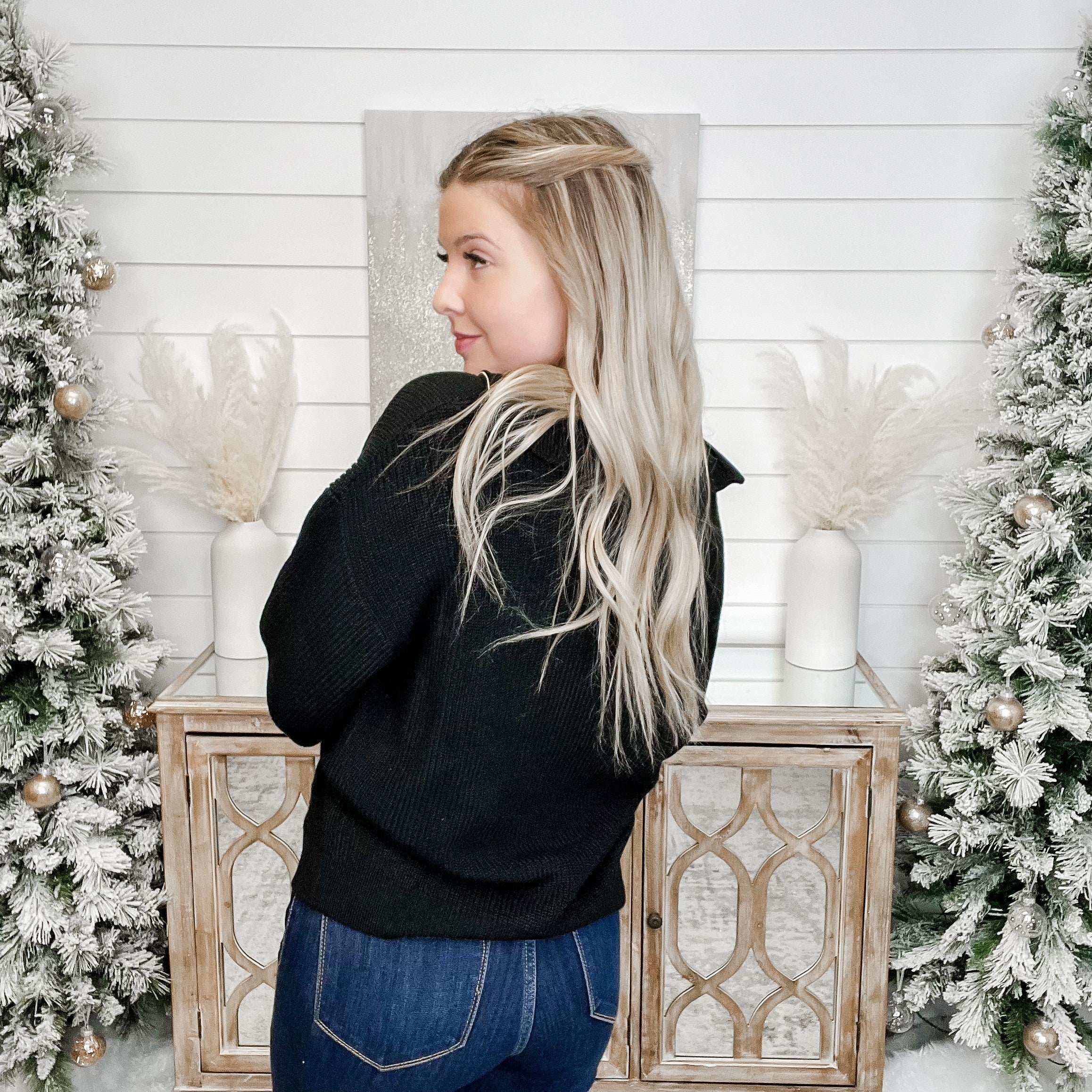 Picture it Now Knit Long Sleeve Quarter Zip Black Avery Mae Sweater Top - Image 3